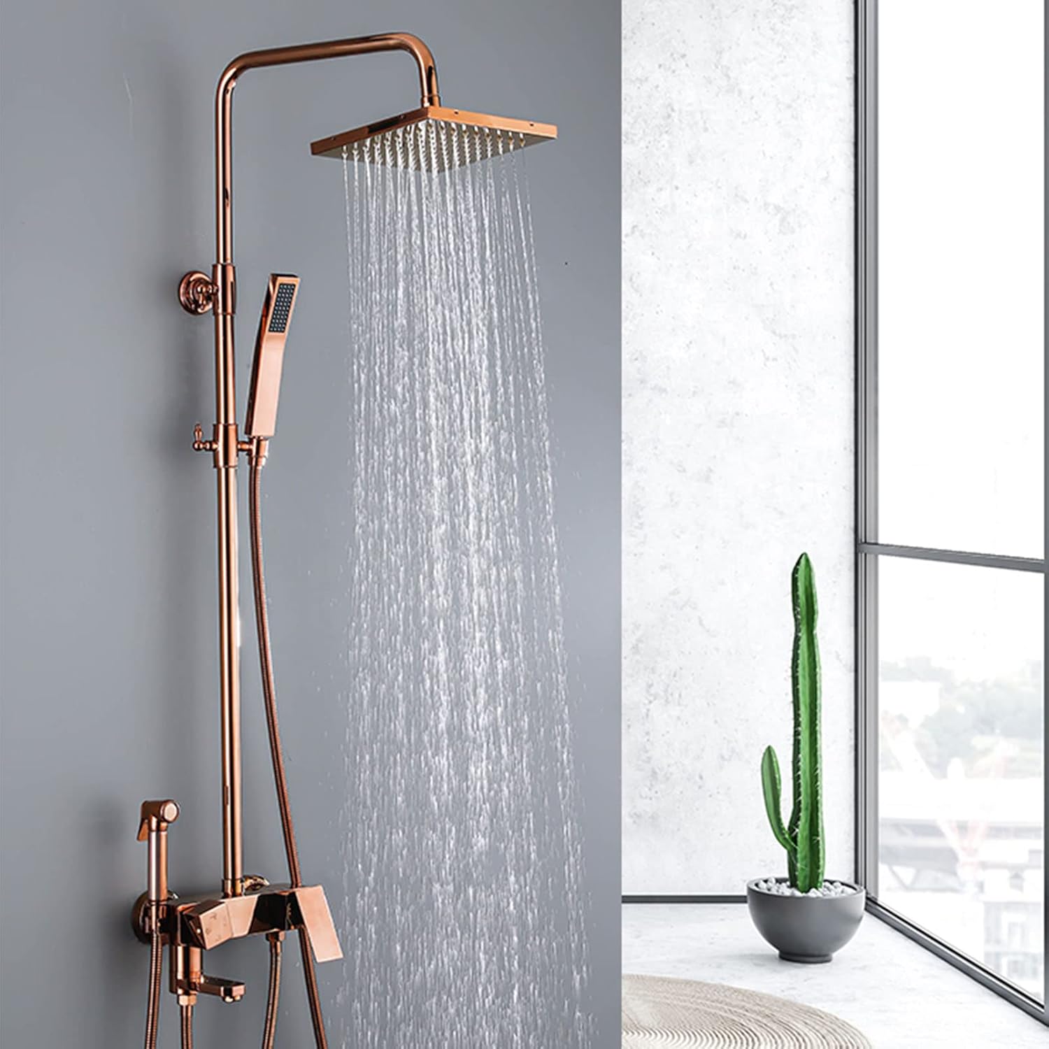 Rose Gold Exposed Shower Faucet Set with Handheld and Bidet