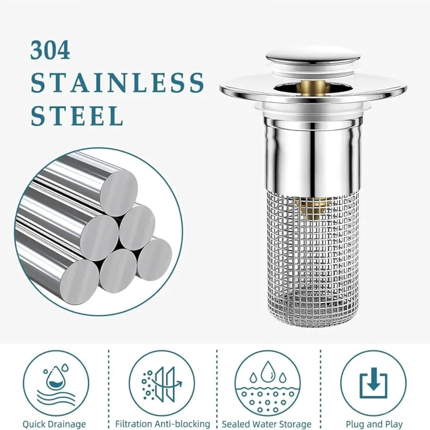 Stainless Steel Pop-Up Drain Strainer for Bathroom Sink