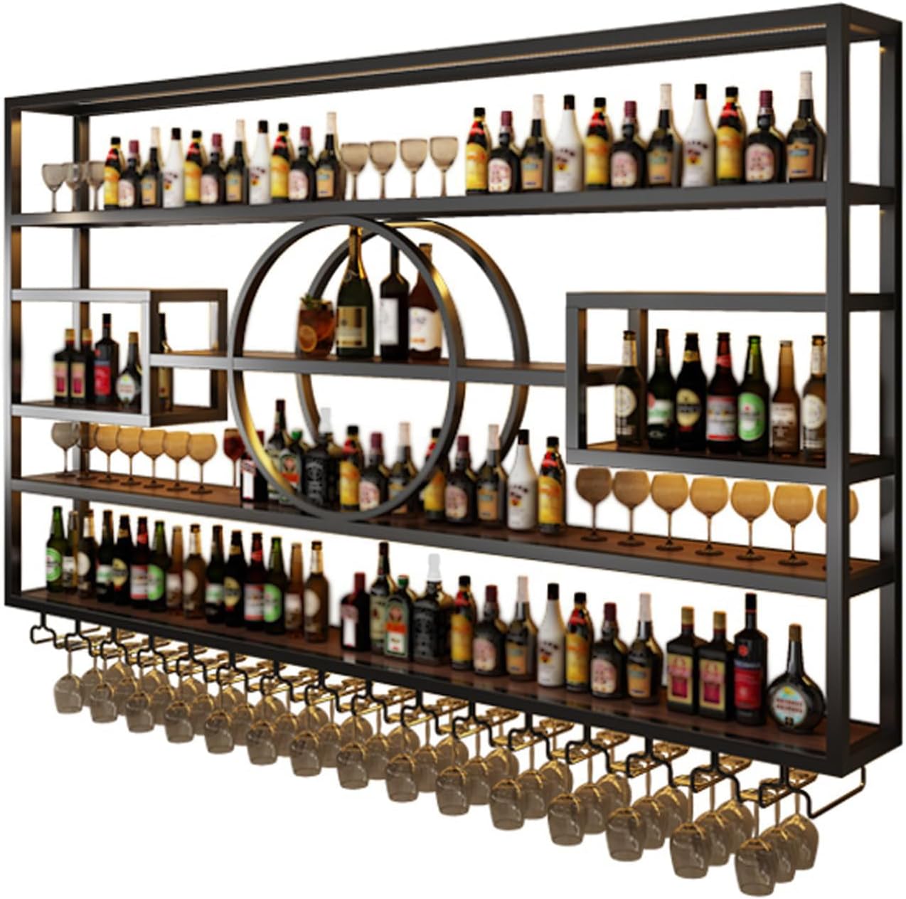 63in Wall Mounted Wine Rack Iron Display Stand for Bar Living Room