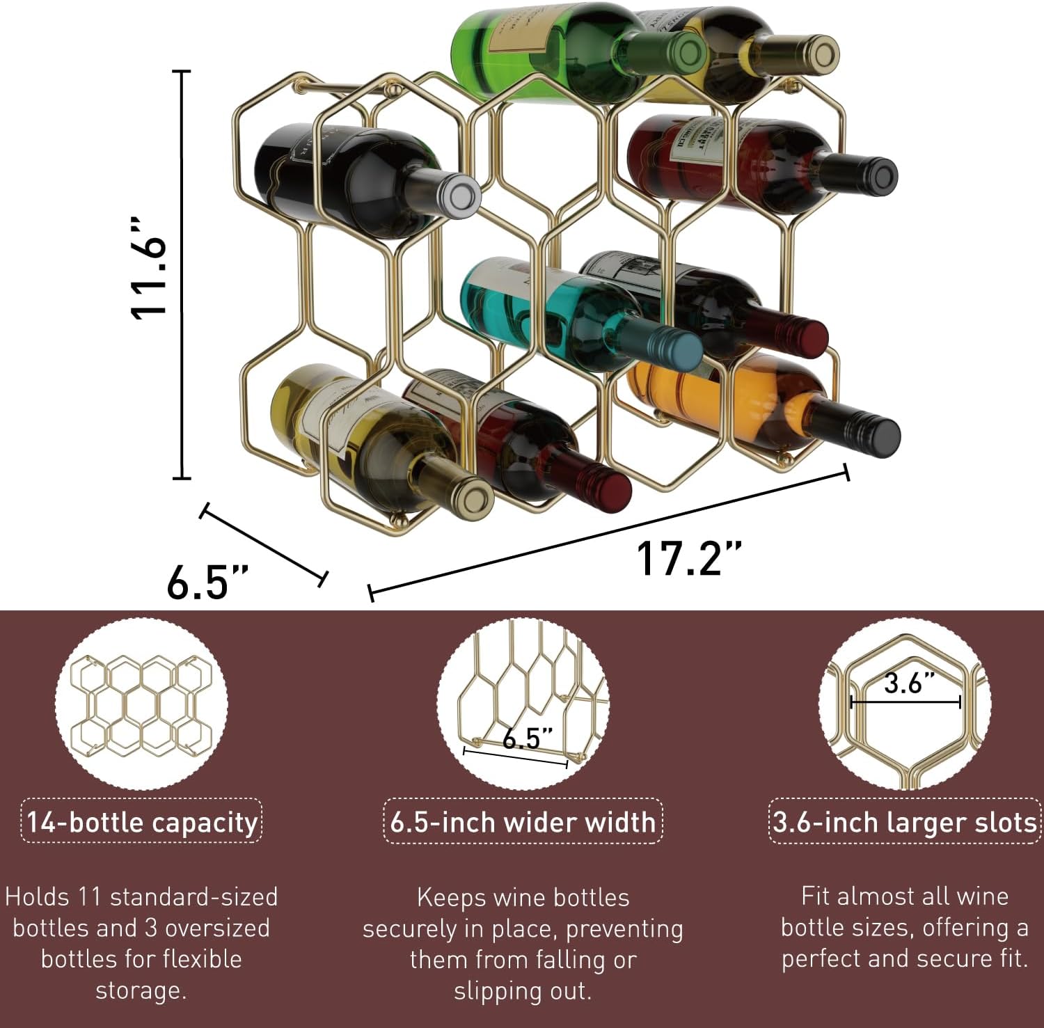 Buruis 14-Bottle Tabletop Wine Rack Gold 1
