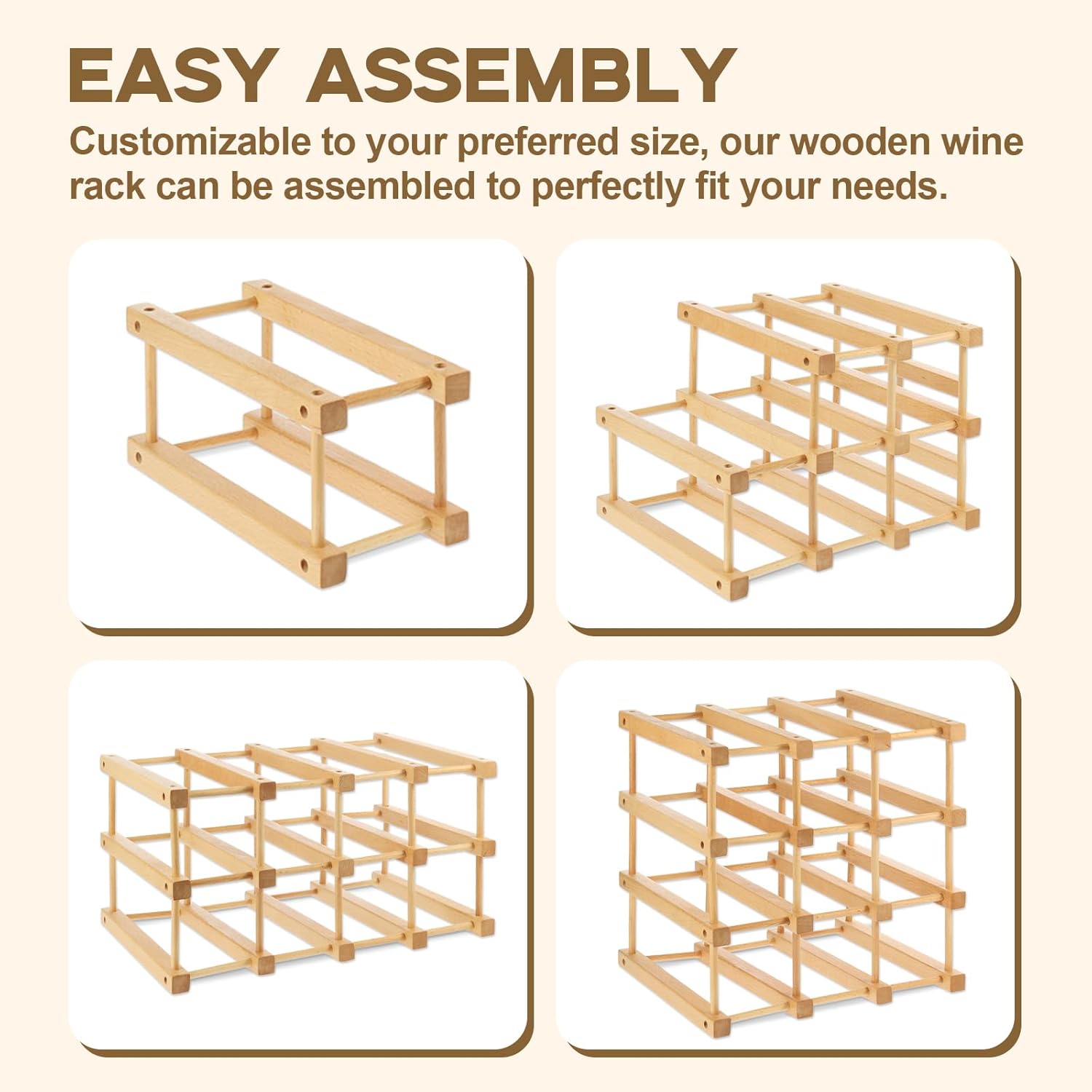 Wensdr 12-Bottle Stackable Wooden Wine Rack