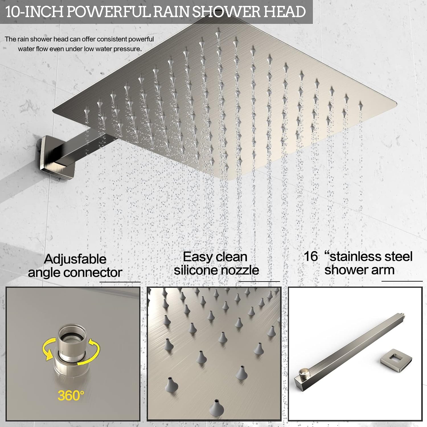 Dlvsoby 10 Inch Rain Shower Wall Mount System with Handheld Spray