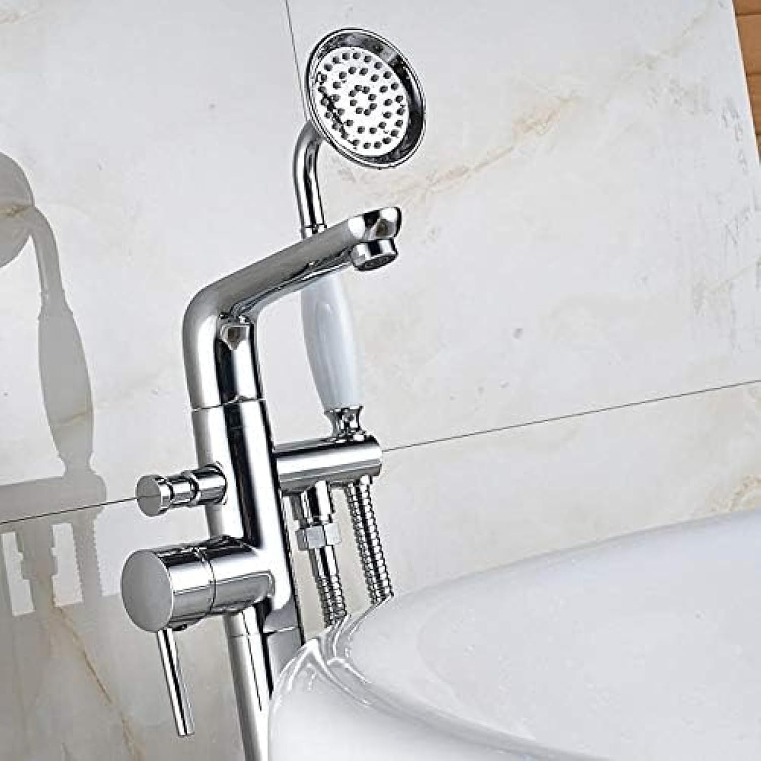 TECKI Chrome Polish Bath Shower Faucet One Handle 1