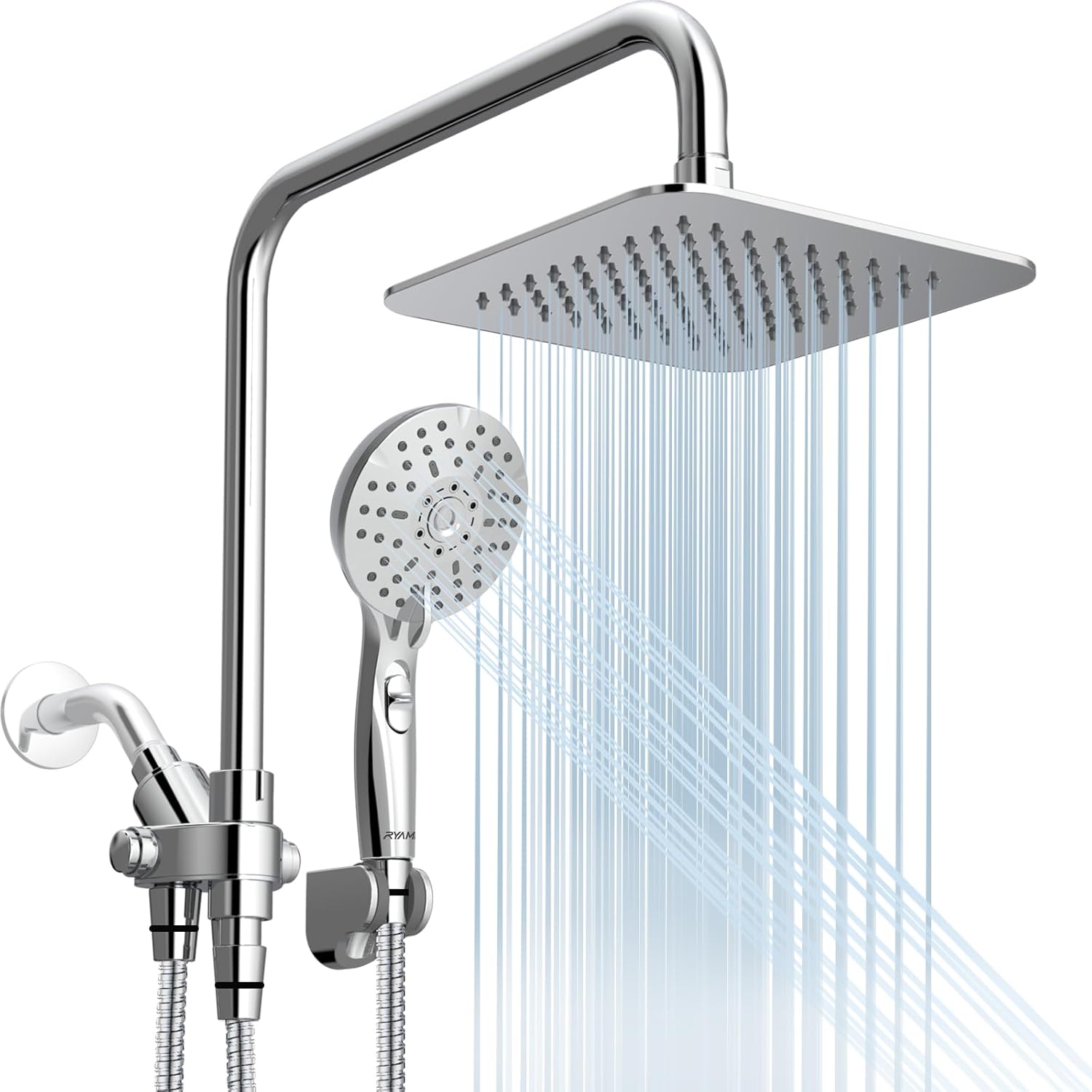 Ryamen Dual Shower Head Combo with 15 Slide Bar 6 Settings Handheld