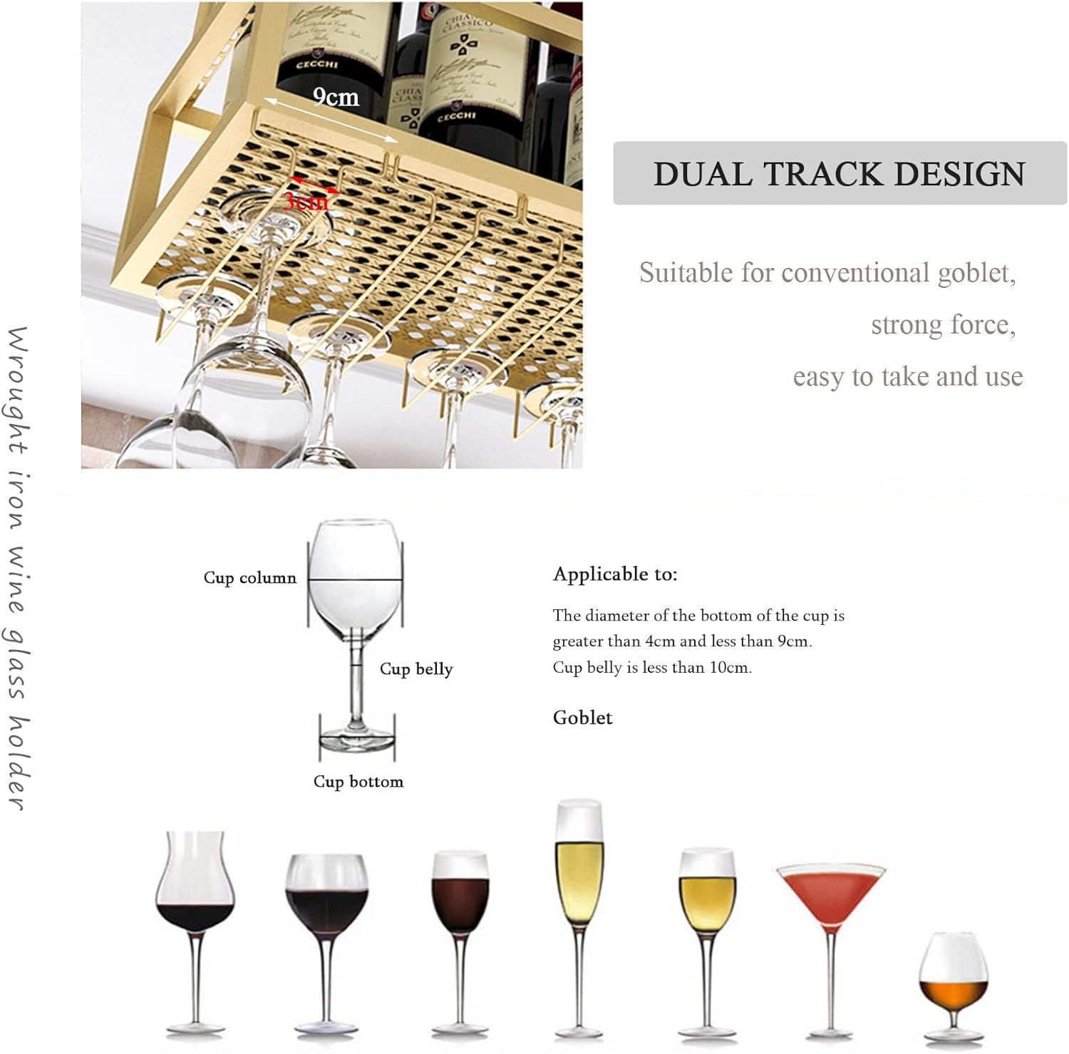 Pimex Wall-Mounted Wine Rack with Adjustable Metal Holder