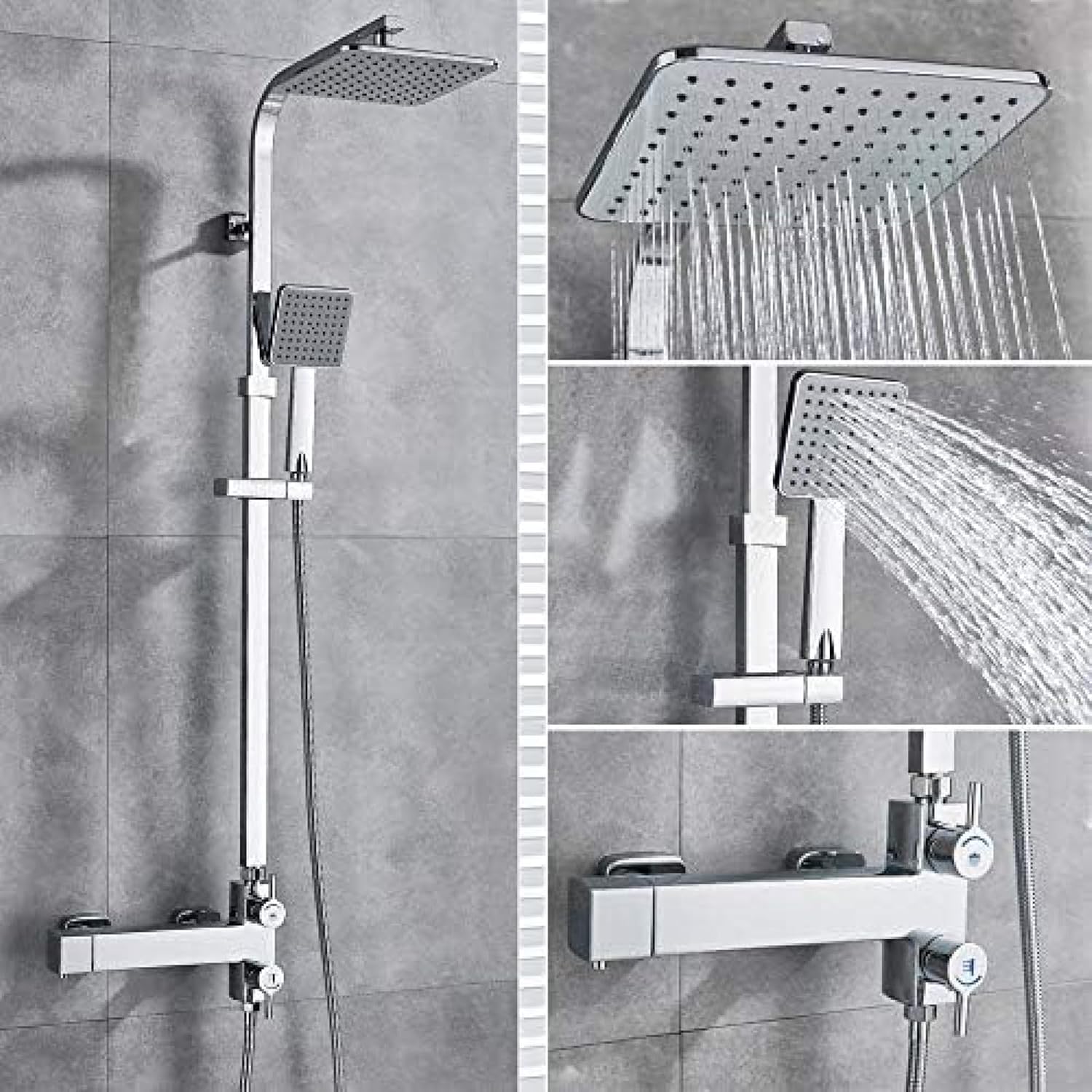 TECKI Rainfall Shower Faucet Set with Antique Brass Handheld Head 1