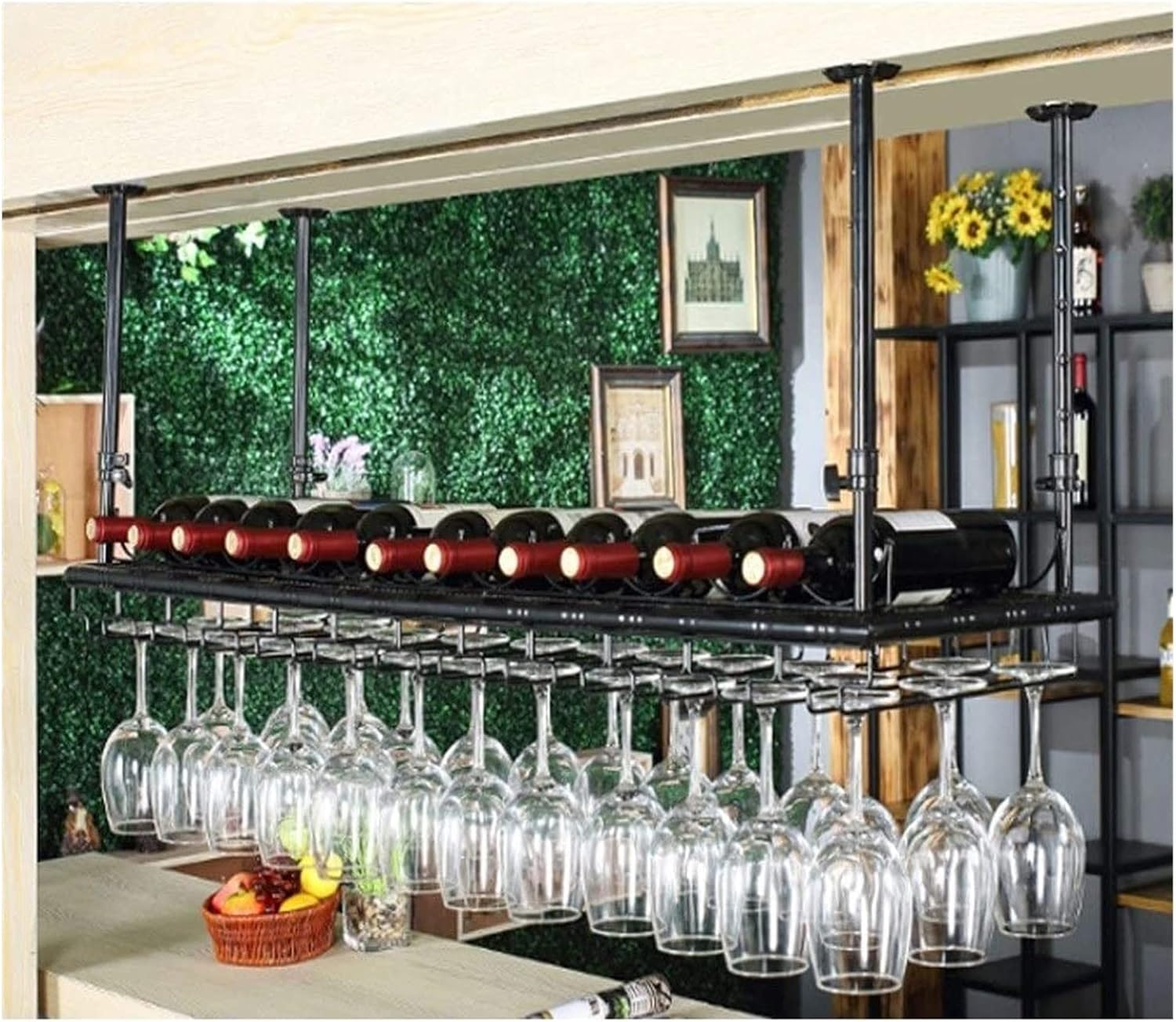 ALDEPO Adjustable Height Wall Wine Rack - Black 60x35cm