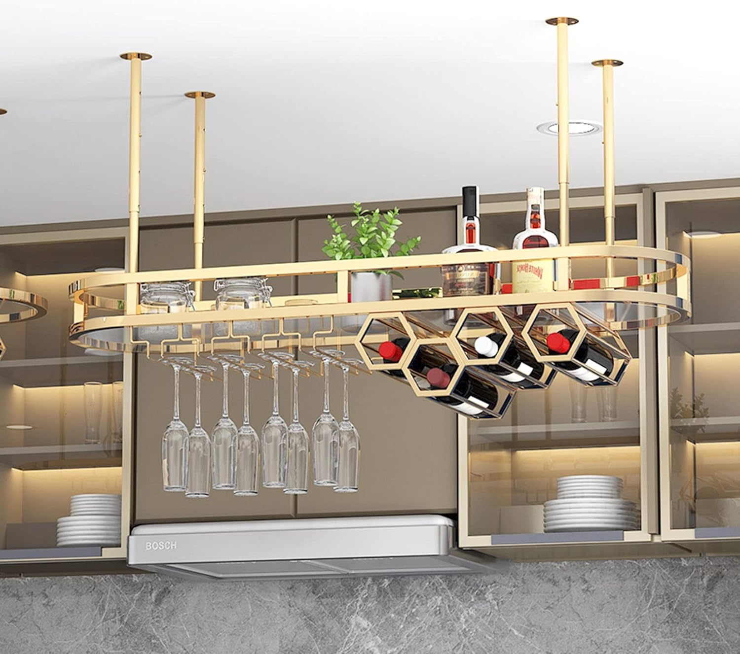 WORDFUN Adjustable Wall-Mounted Wine Glass Rack