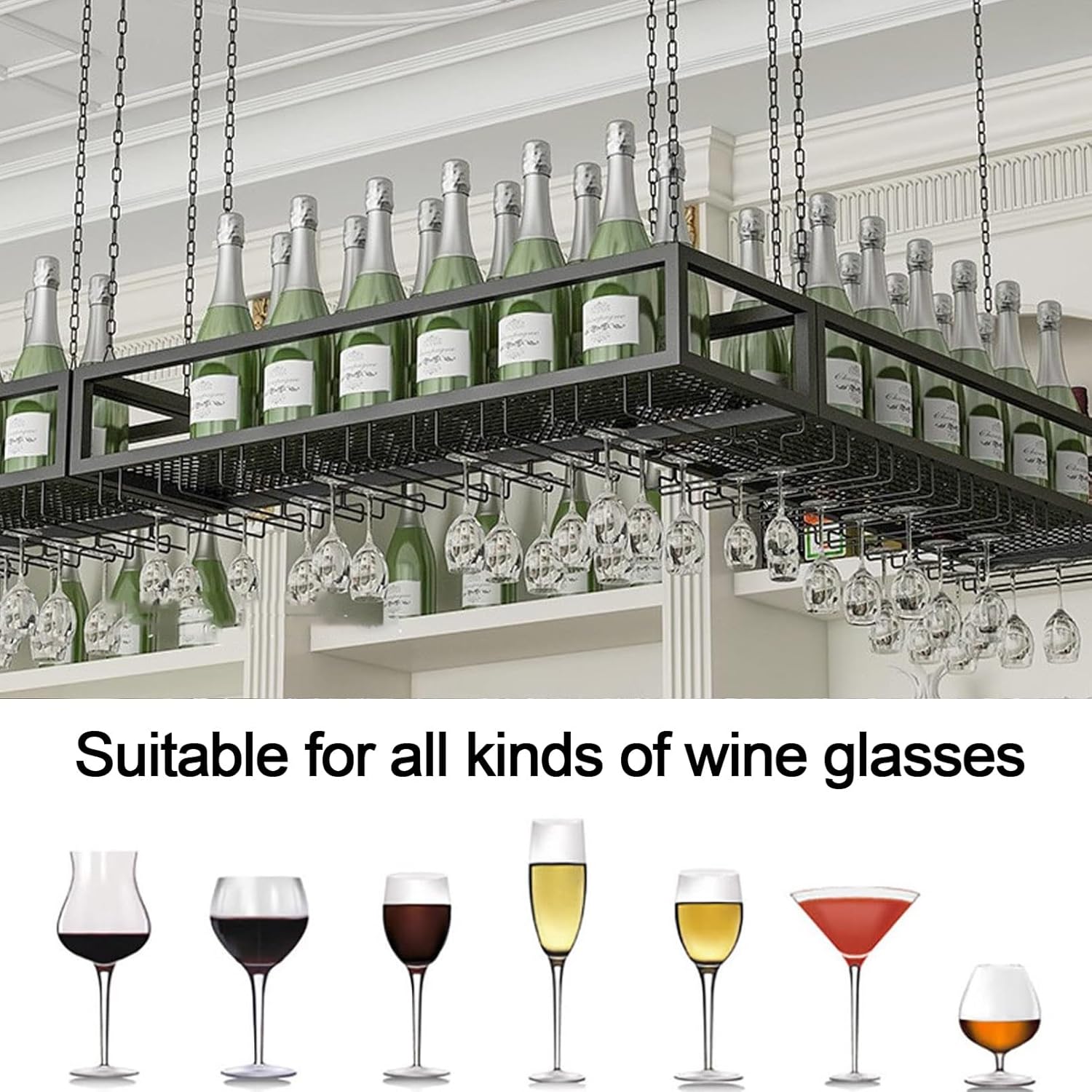 Adjustable Metal Wine Glass Holder for Ceiling and Wall