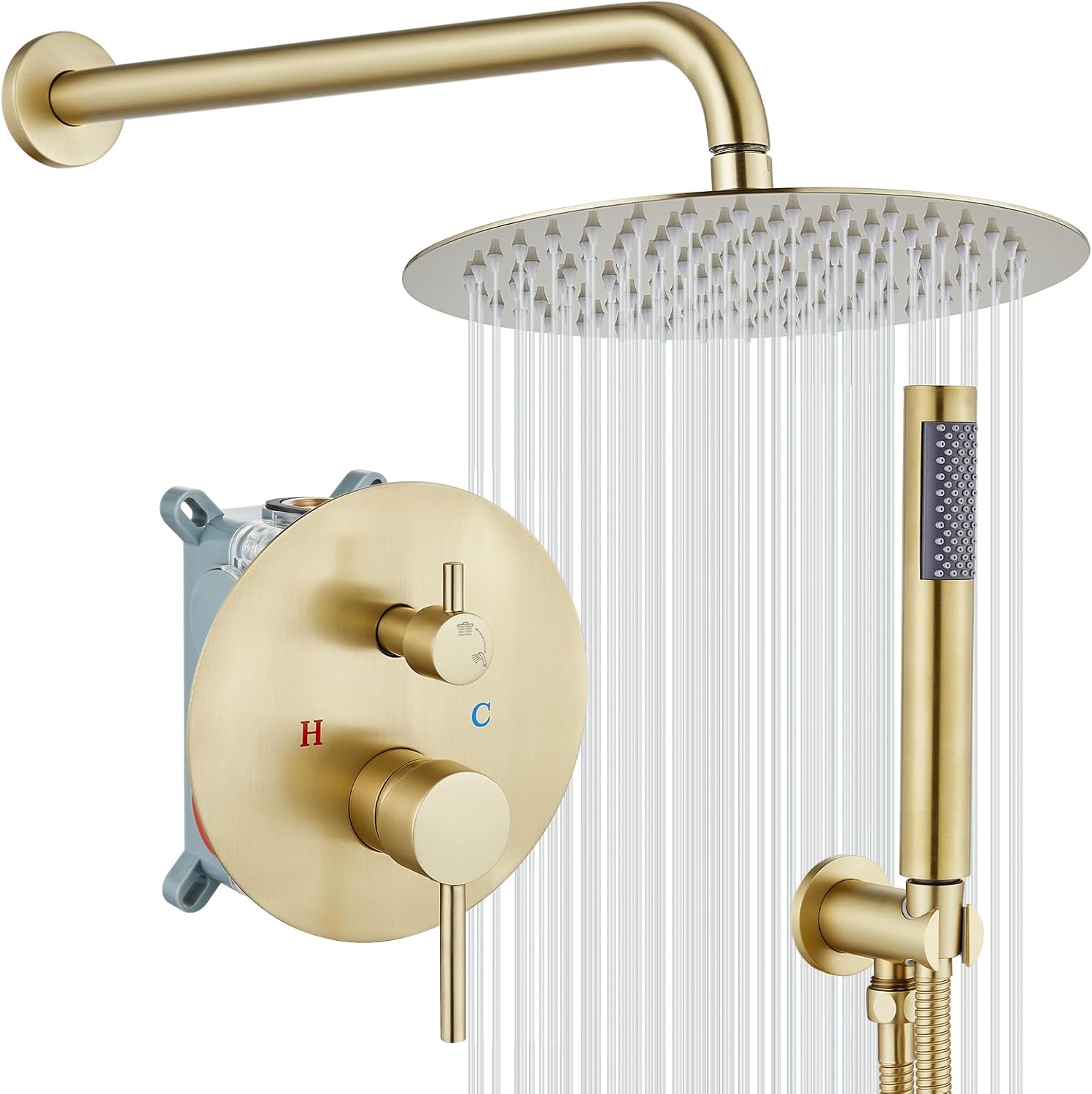 gotonovo 10 Inch Round Rainfall Showerhead with Handheld Spray and Rough In Valve