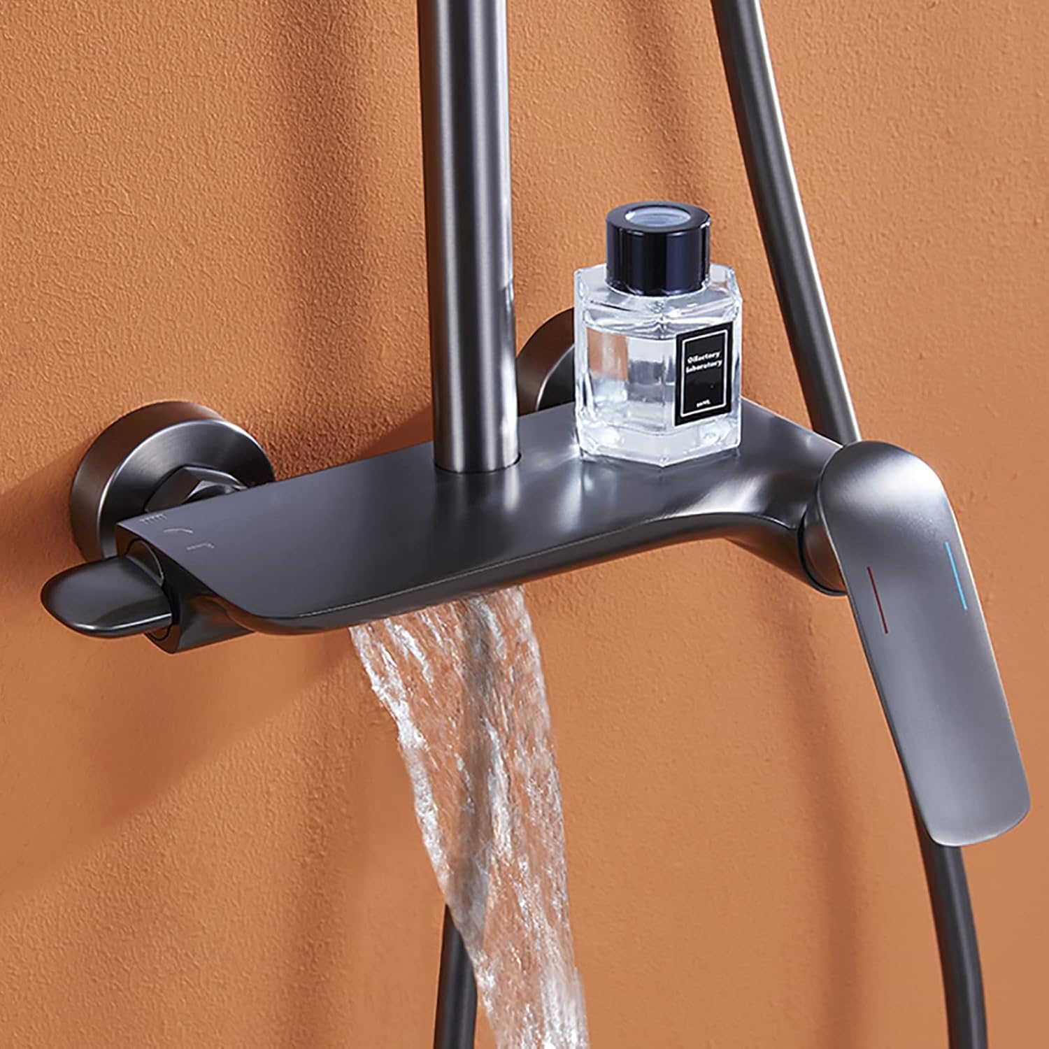Chrome Wall Mounted Shower Faucet Set with Hidden Spout and Rain Shower Head