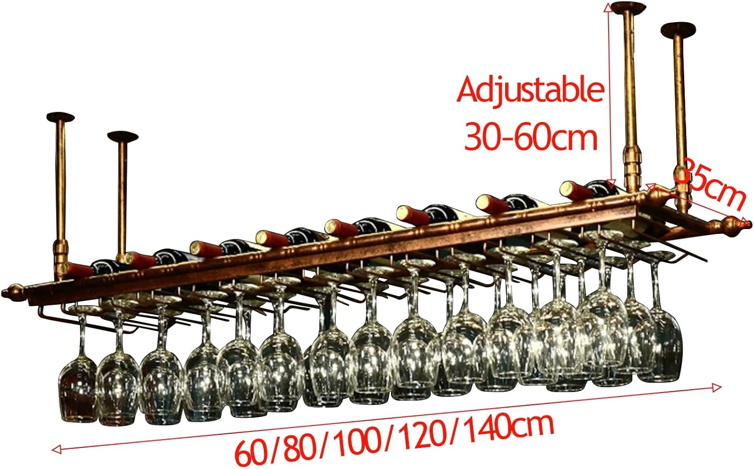 Ceiling Hanging Bar Wine Rack - 80x3cm Wrought Iron Storage Shelf