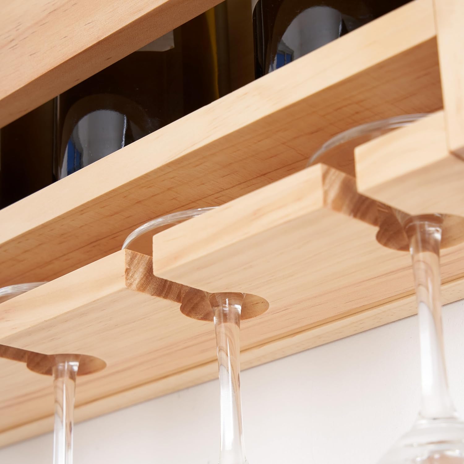 Wall-Mounted Wine Rack with Cup Holder and Glasses