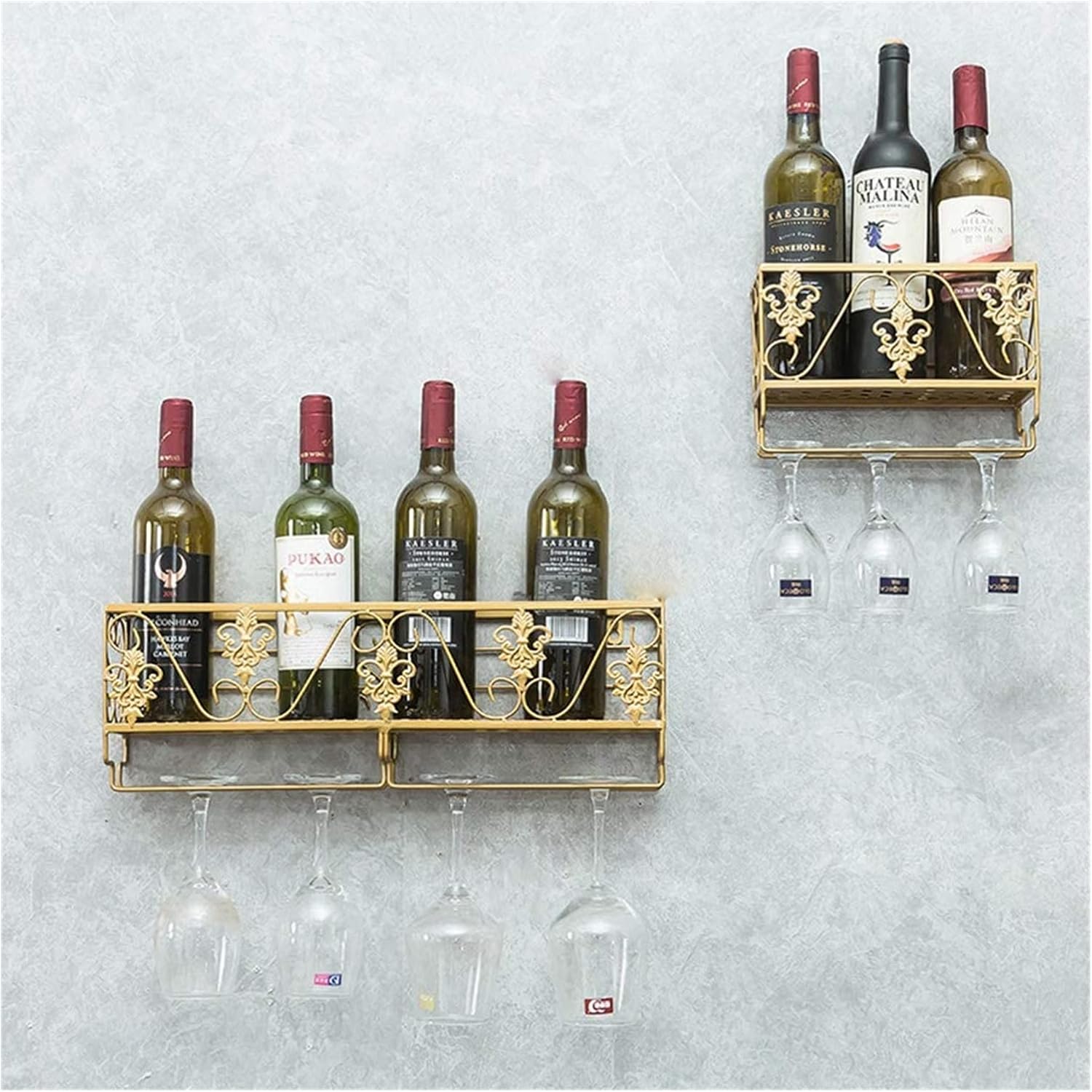ALDEPO Wall-Mounted Wine Rack with Gold Organizer