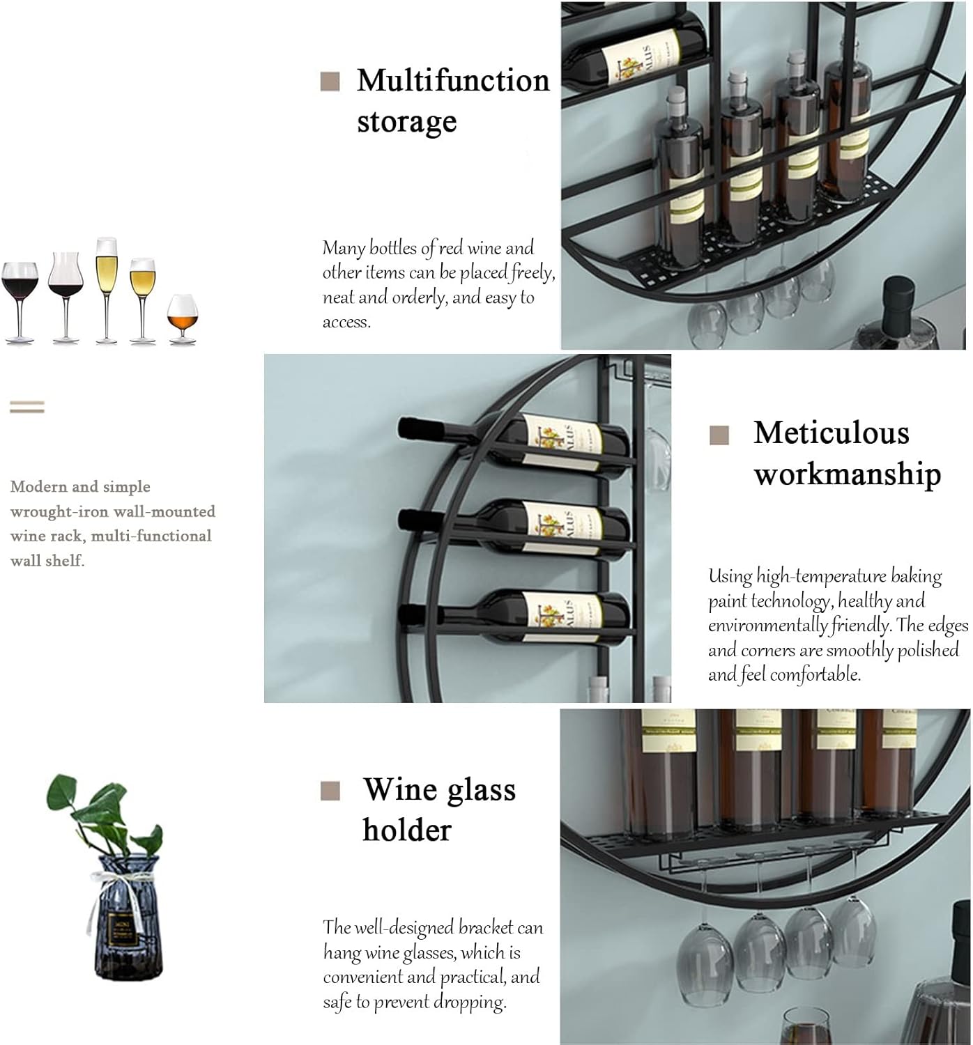 Pimex Wall-Mounted Wine Rack with Stemware Holder Black 80x11x80cm 1