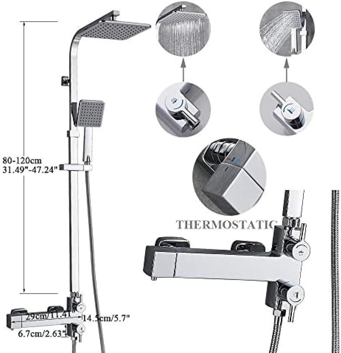 TECKI Rainfall Shower Faucet Set with Antique Brass Handheld Head 1