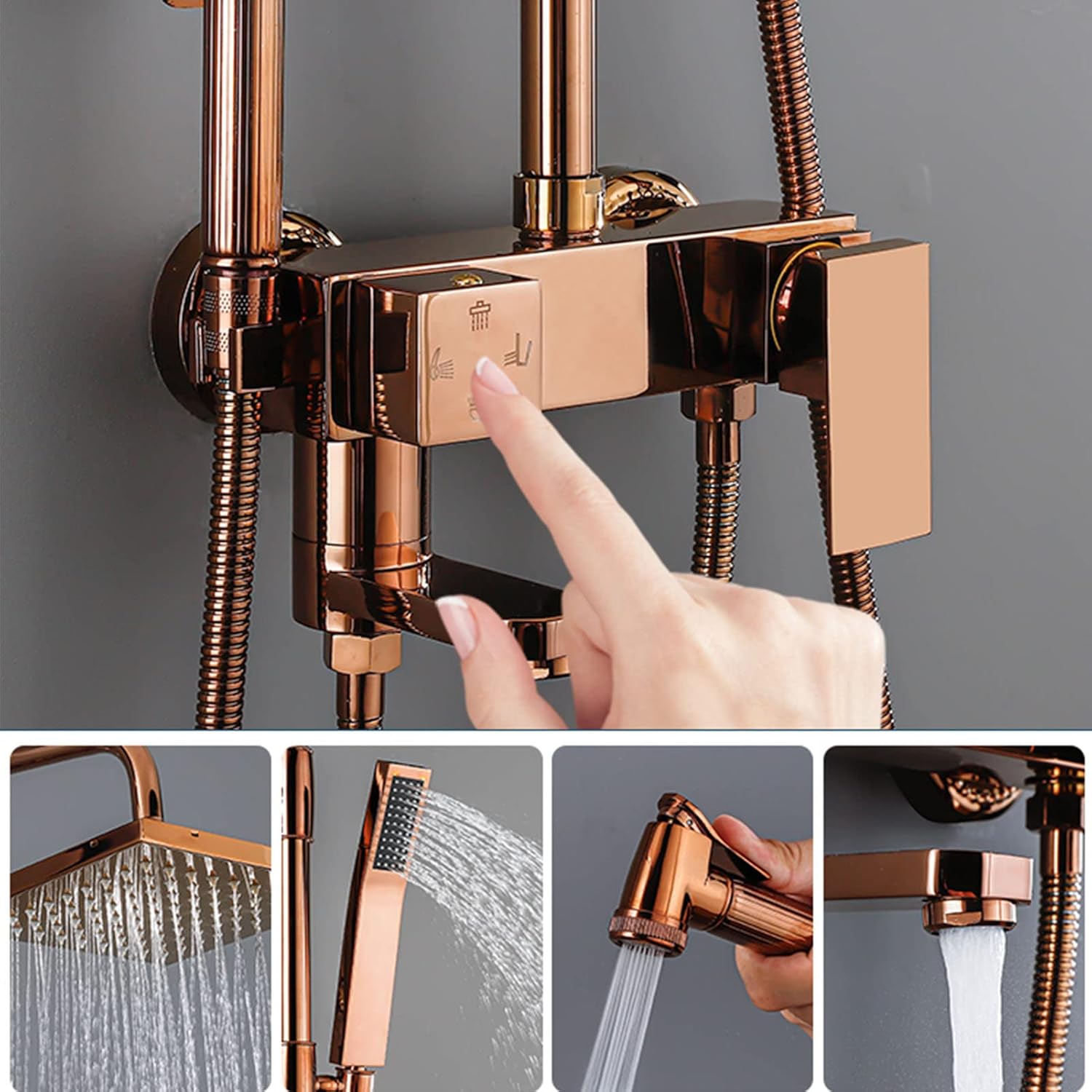 Rose Gold Exposed Shower Faucet Set with Handheld and Bidet