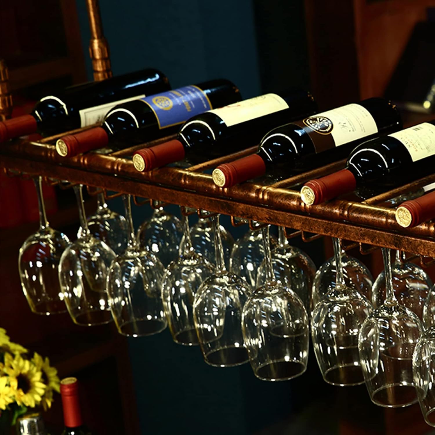 Ceiling Hanging Bar Wine Rack - 80x3cm Wrought Iron Storage Shelf