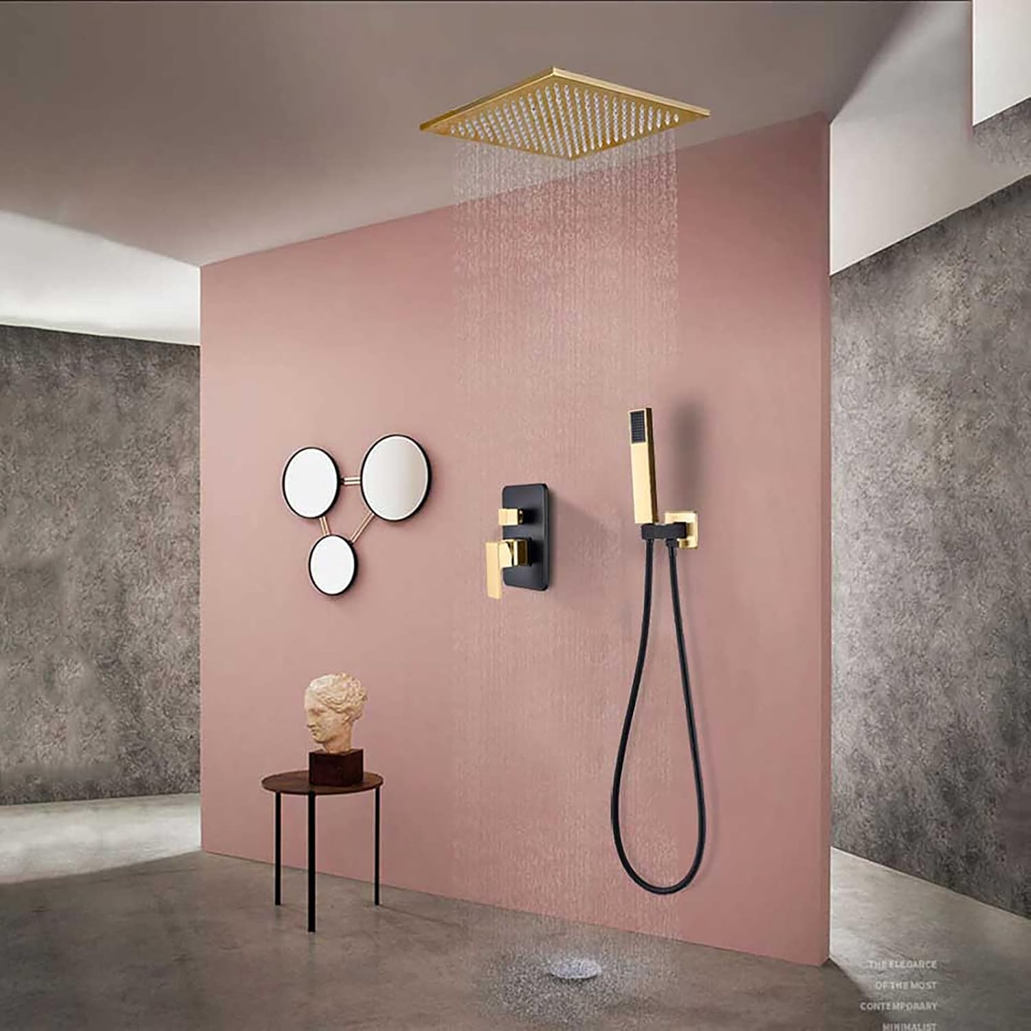Black Gold Shower Faucet Set with Rain Head and Handheld