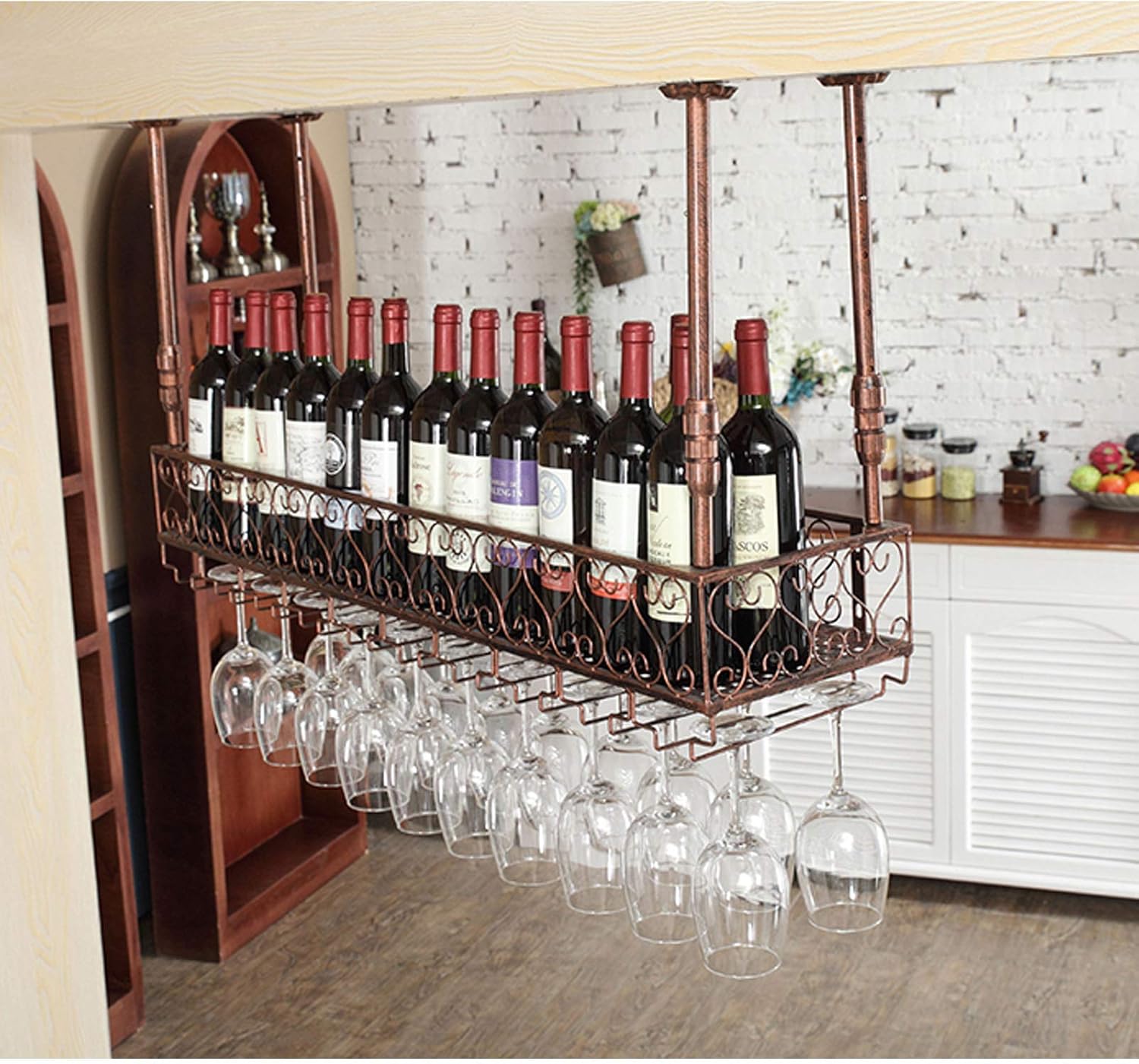 Adjustable Wall-Mounted Wine Rack with Glass Holders