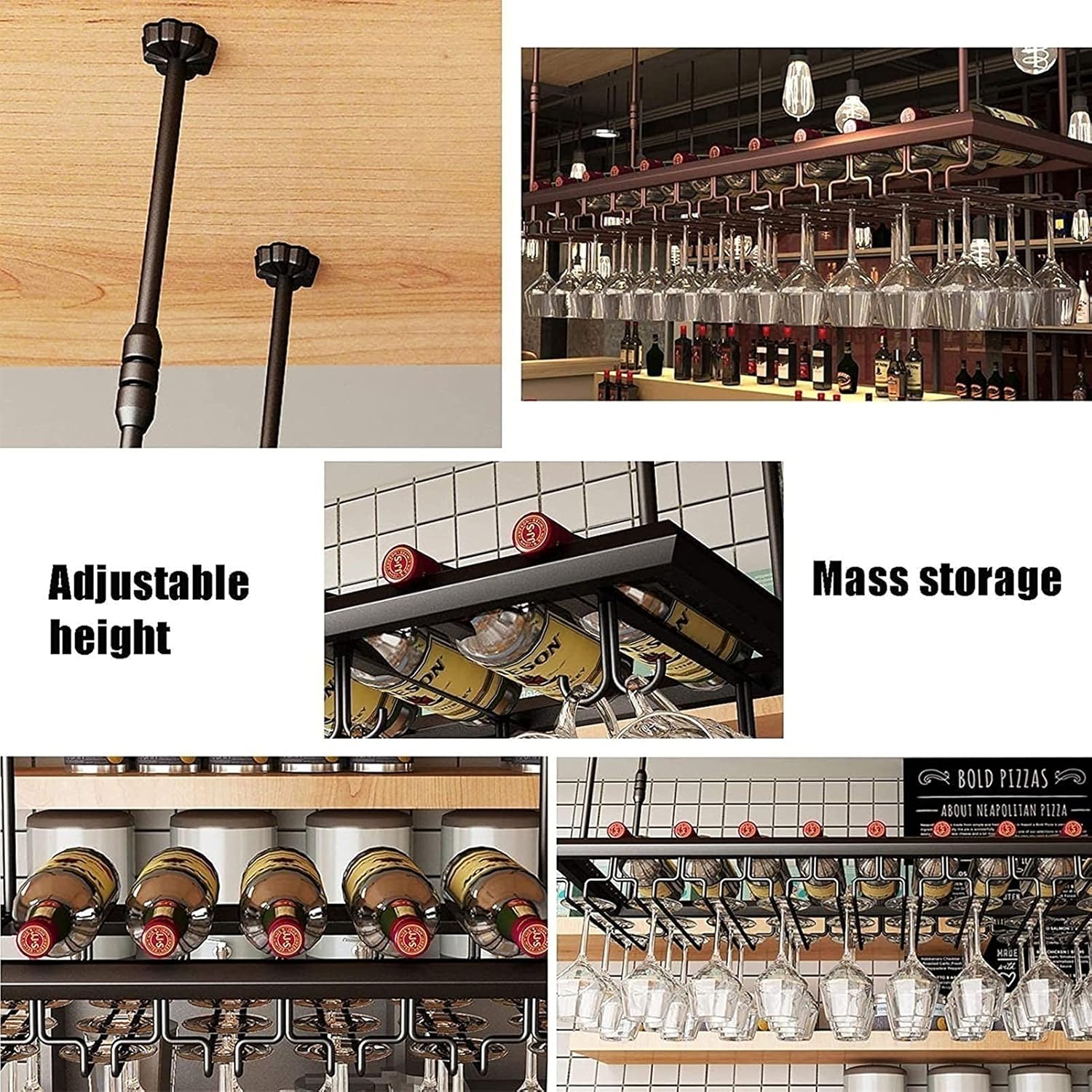 Adjustable Iron Wine Rack with Safety Slot for Bars and Kitchens