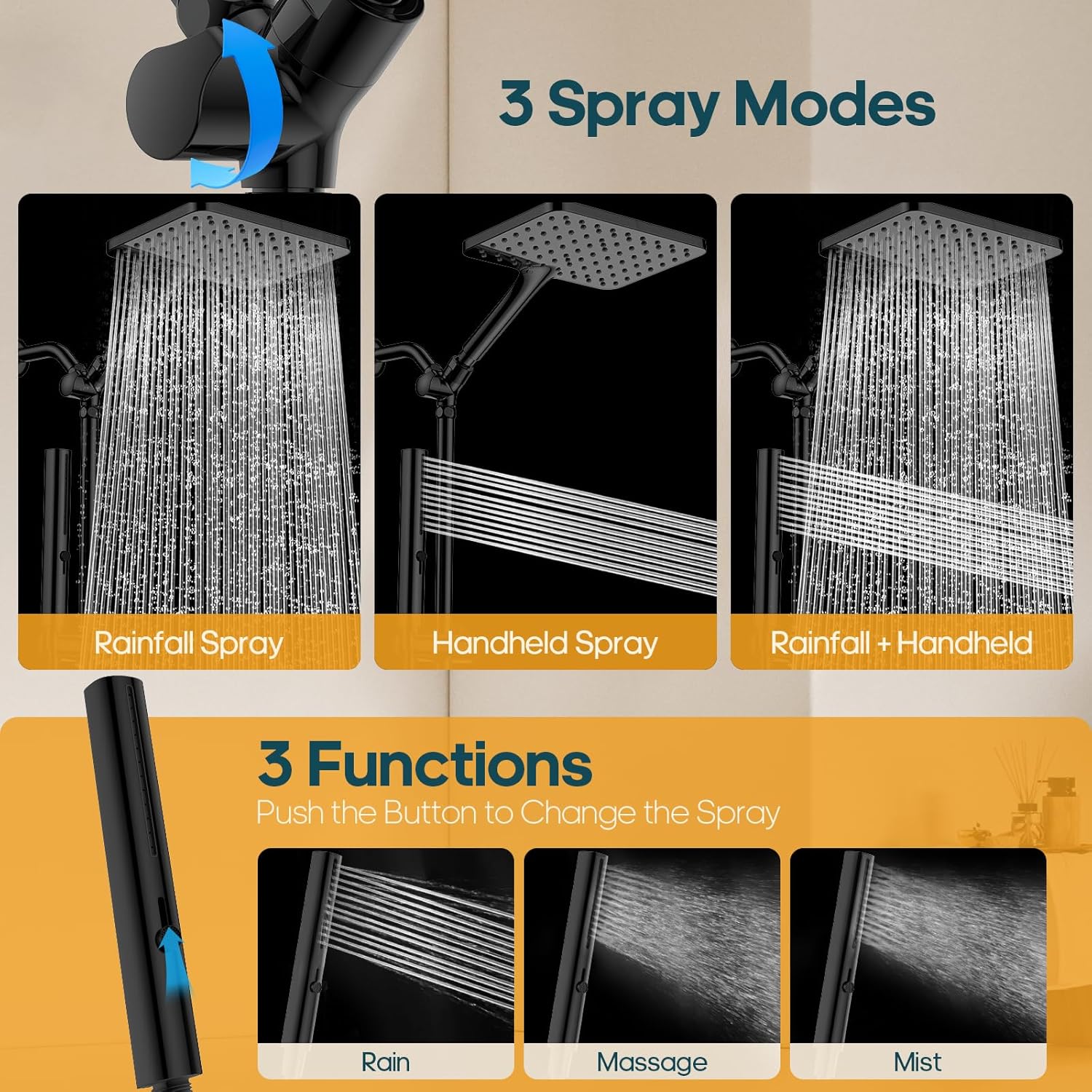 Hombeter 10 Inch Handheld Rain Shower Combo Matte Black
