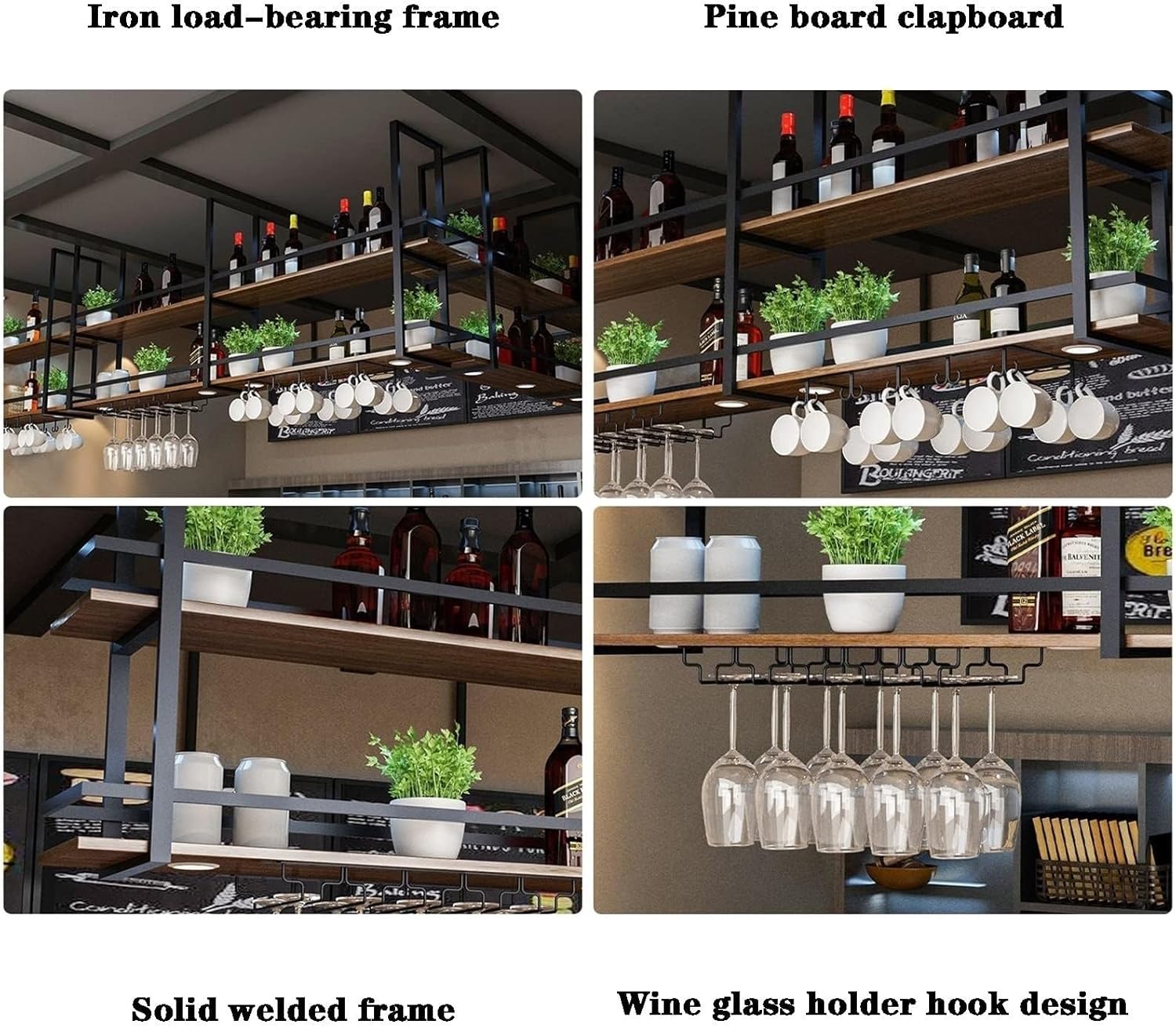 ZJDYDY 2 Tier Ceiling Floating Shelf Wine Rack