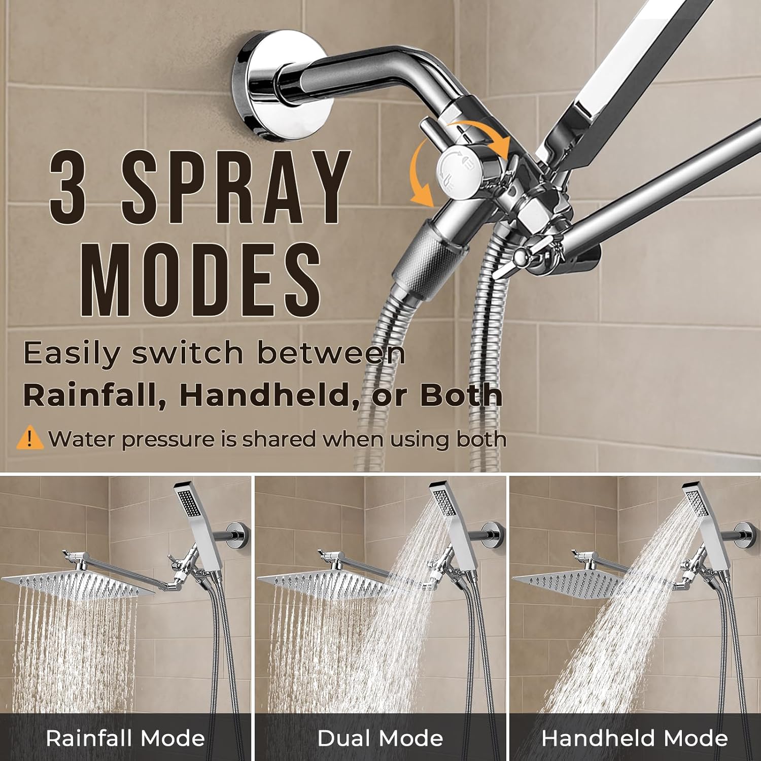 G-Promise All Metal 10 Inch Dual Square Shower Head Set