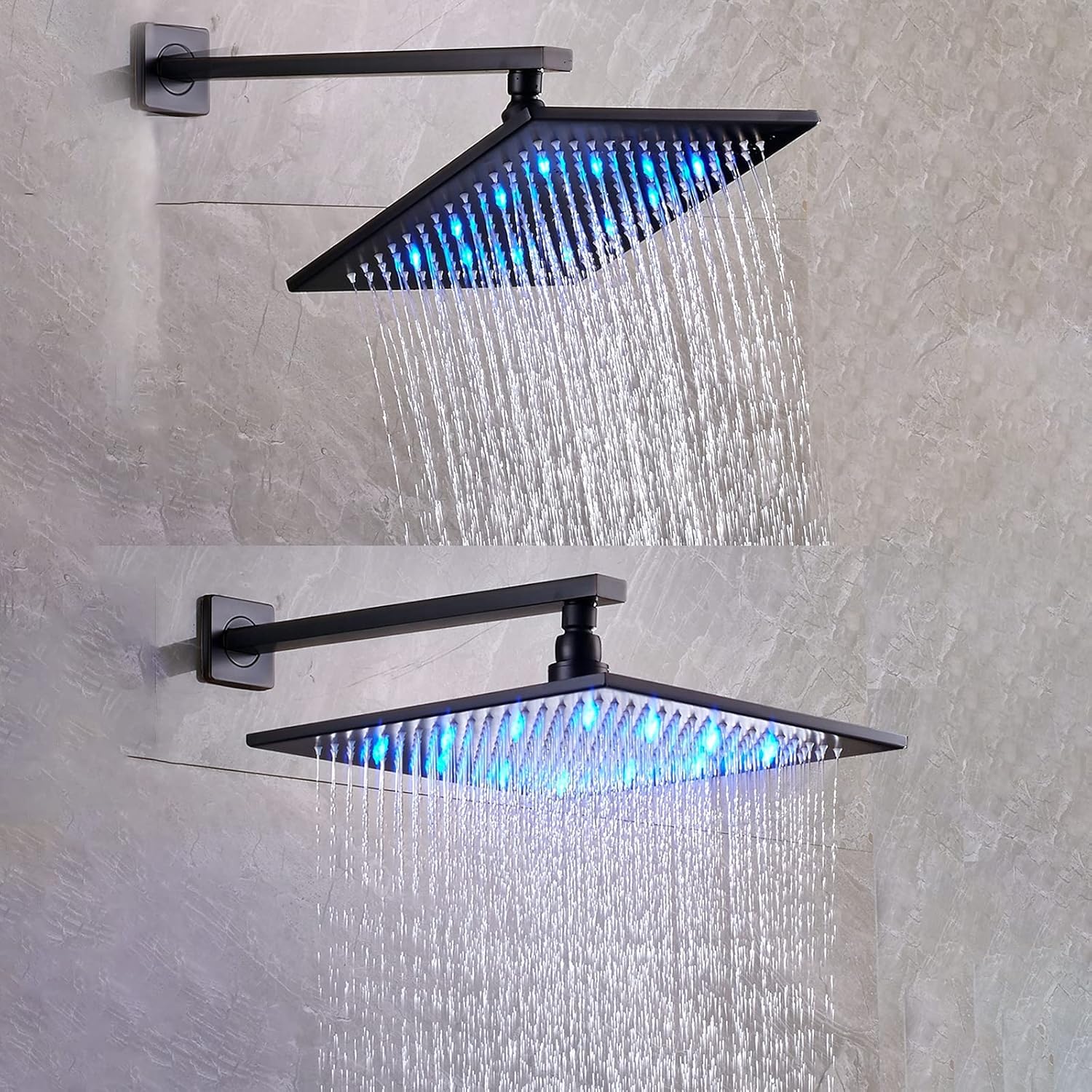 Black LED Shower Head Set with Waterfall Tub Spout and Handheld Shower