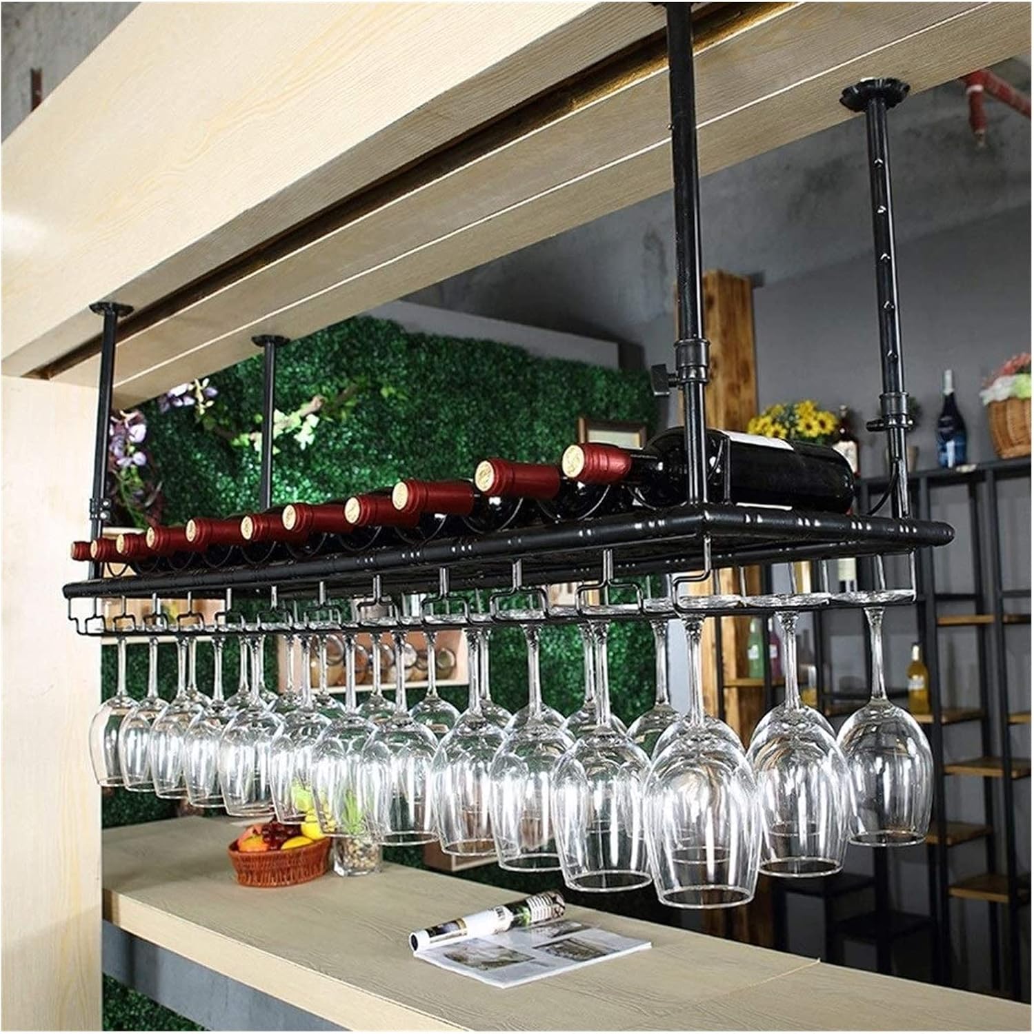 ALDEPO Adjustable Height Wall Wine Rack - Black 60x35cm