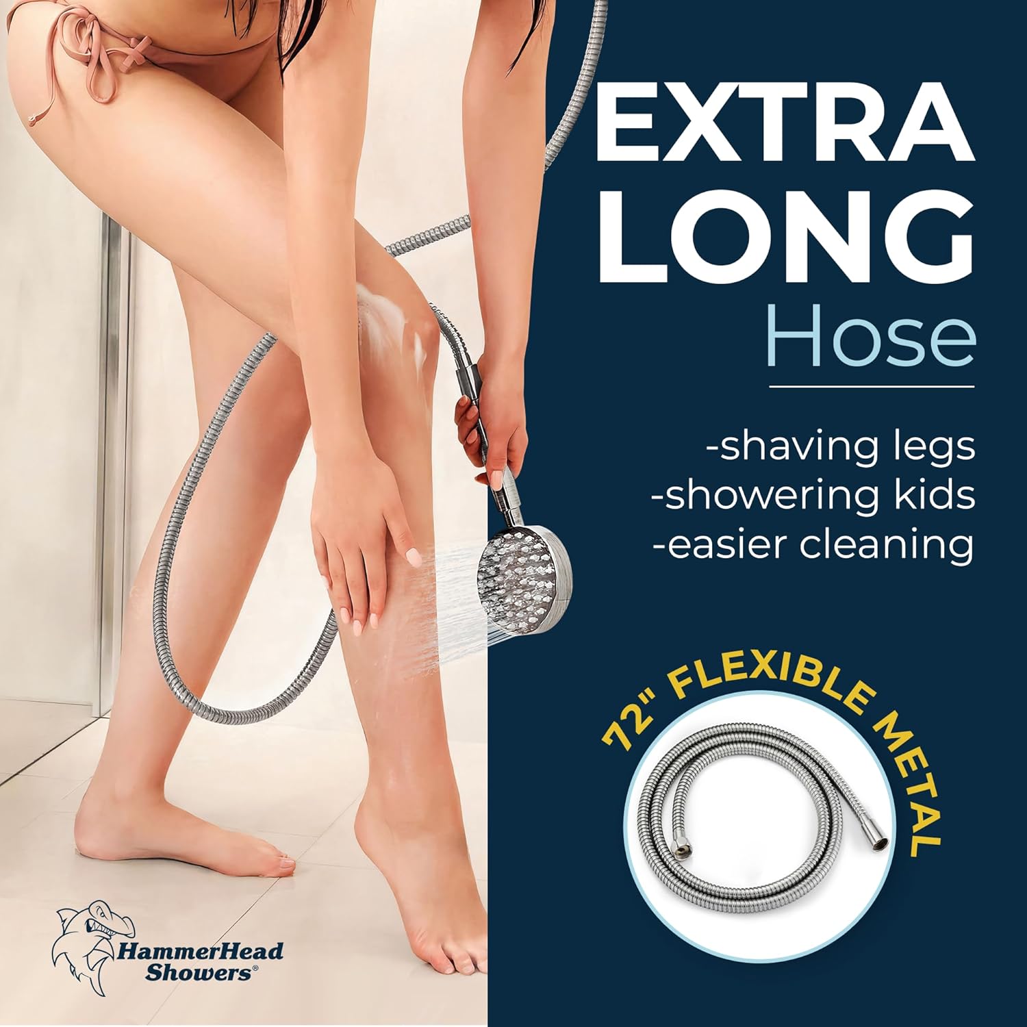 HammerHead Showers All Metal Handheld Shower Head with Hose and Brass Holder