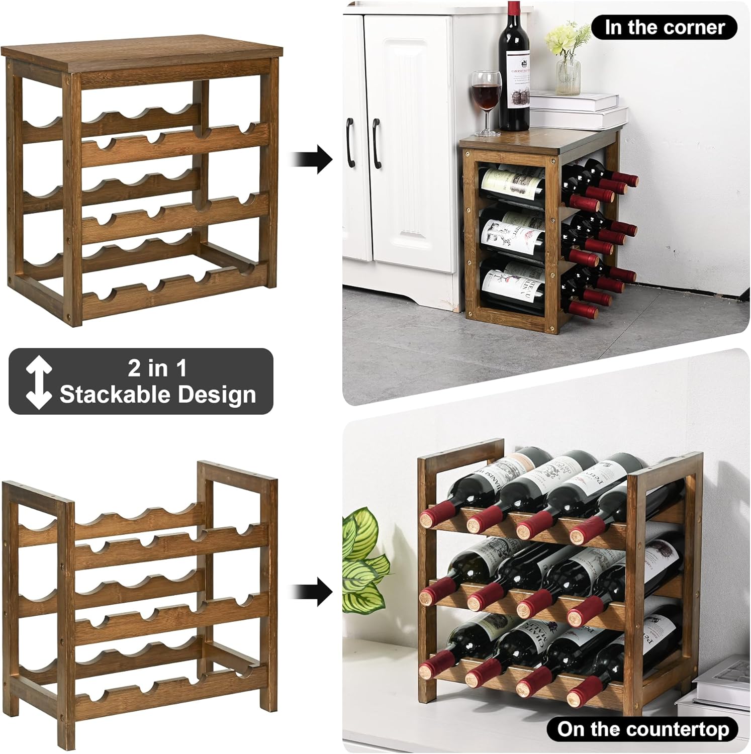 VASMIA 6-Tier Freestanding Wine Rack with Table Top