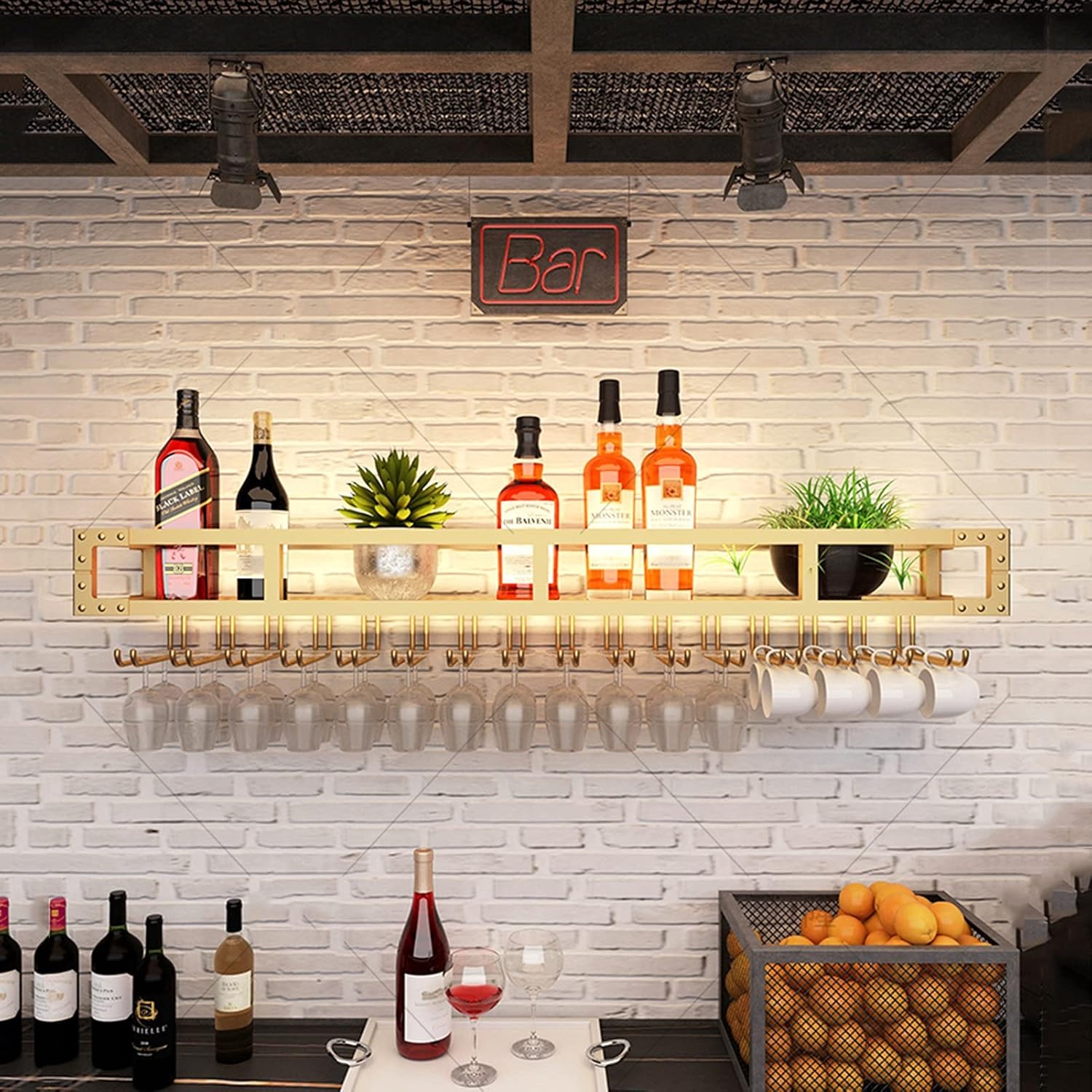 Wall-Mounted Wine Rack - Wrought Iron Goblet Holder with Large Capacity