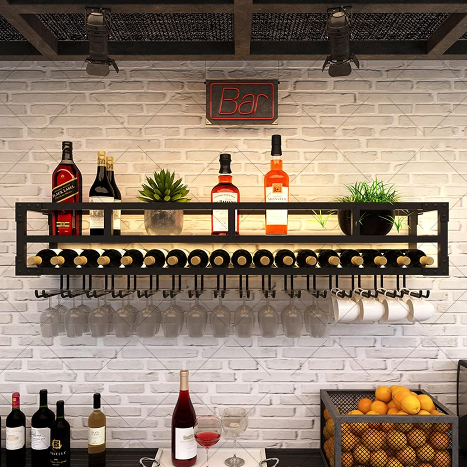 2-Layer Wall-Mounted Wine Rack Wrought Iron