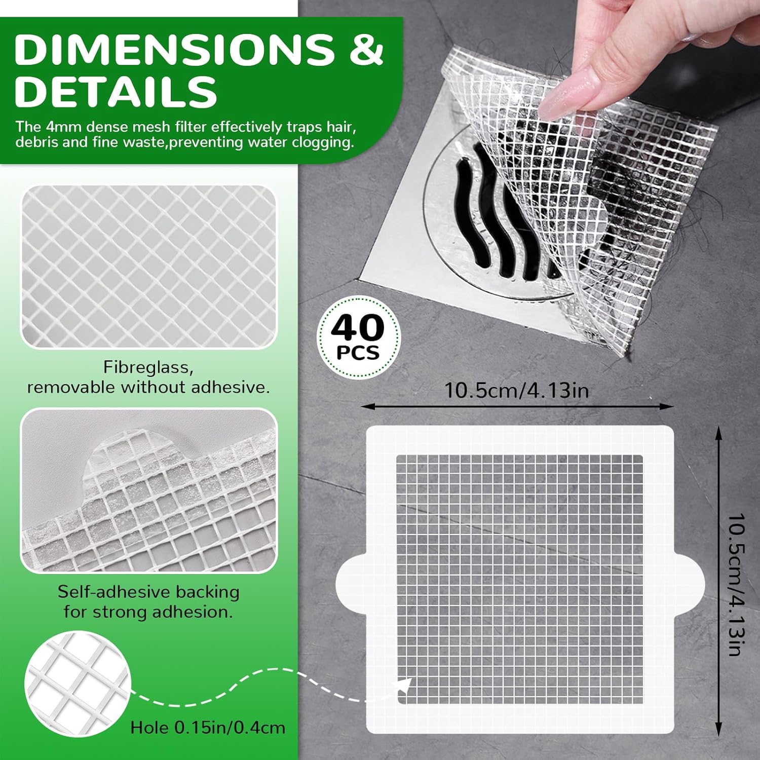40 Pack Disposable Square Hair Catcher Sticker for Bathroom Drains