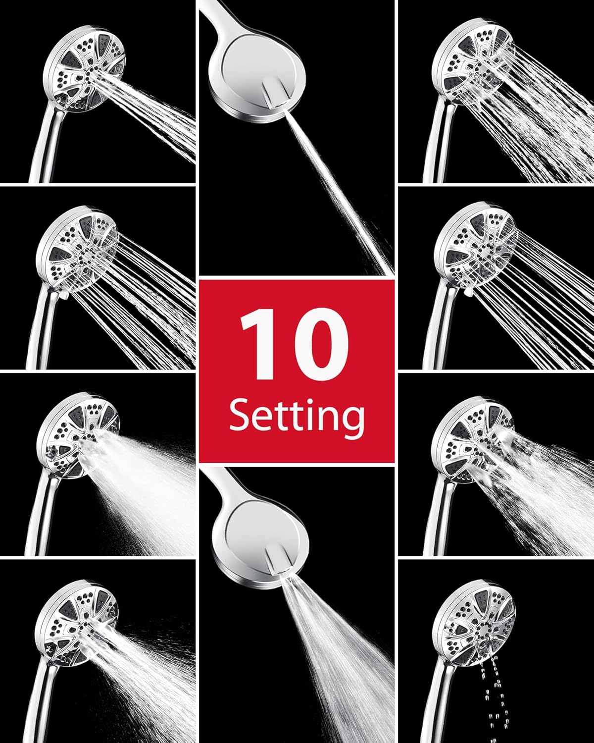 GRICH Dual High Pressure Shower Head with 10 Modes and Handheld Spray Combo