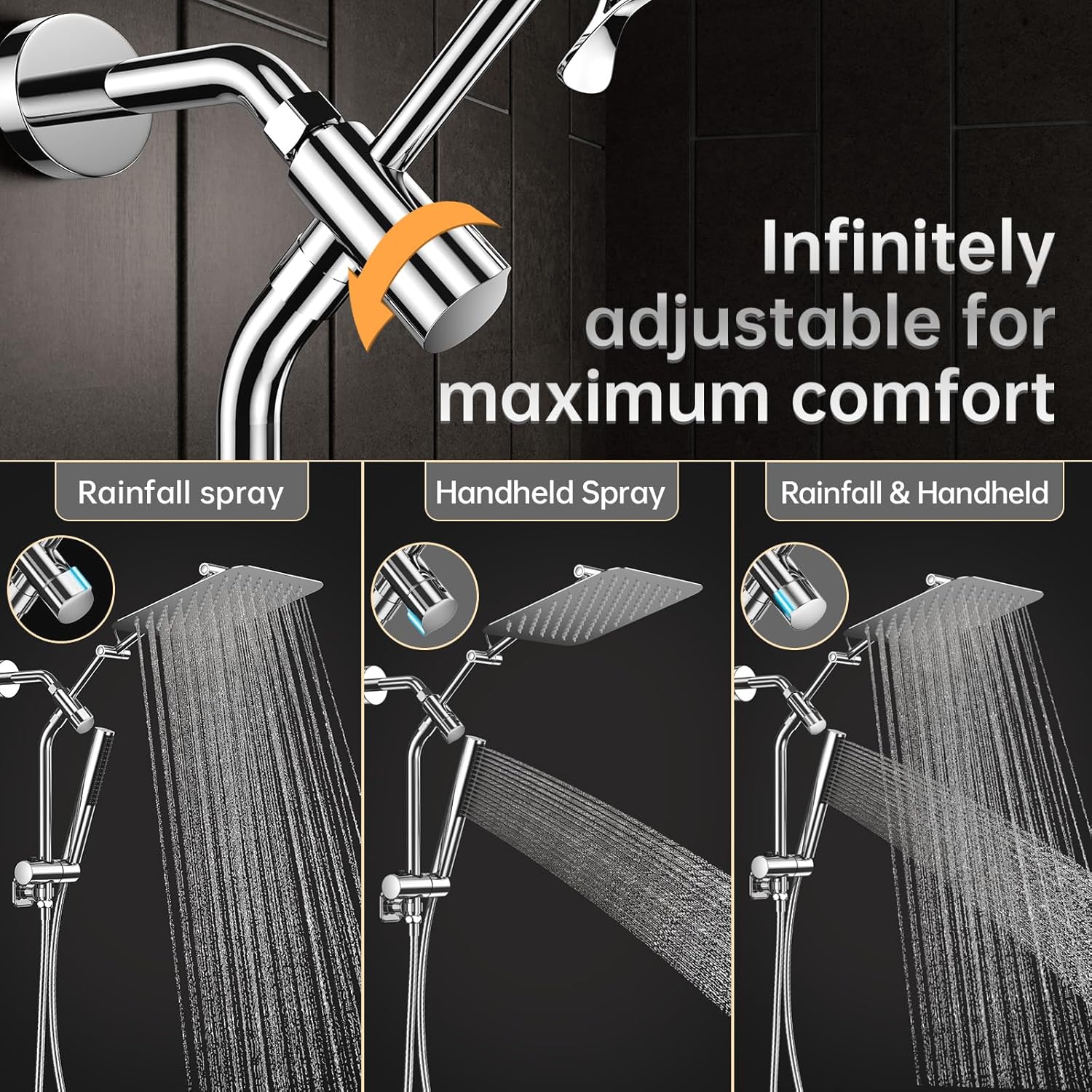 Veken 10 All Metal Rain Shower Head with Handheld Combo 1