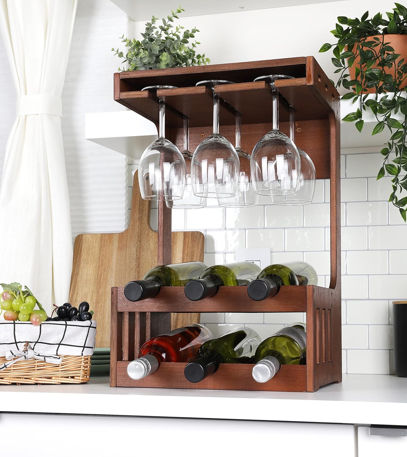 Mind Reader Wall-Mounted Wine Rack 6-Bottle Capacity Wood Brown
