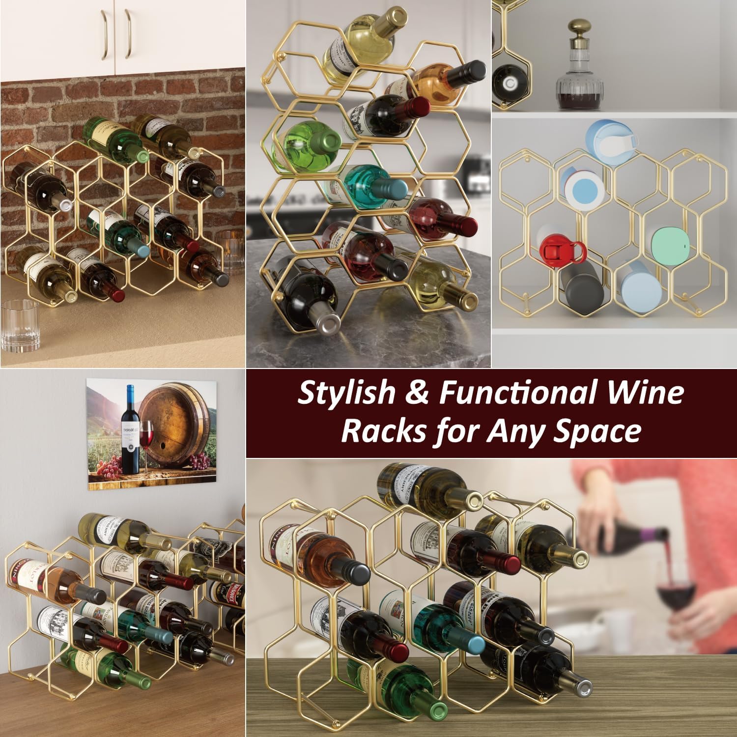 Buruis 14-Bottle Tabletop Wine Rack Gold 1