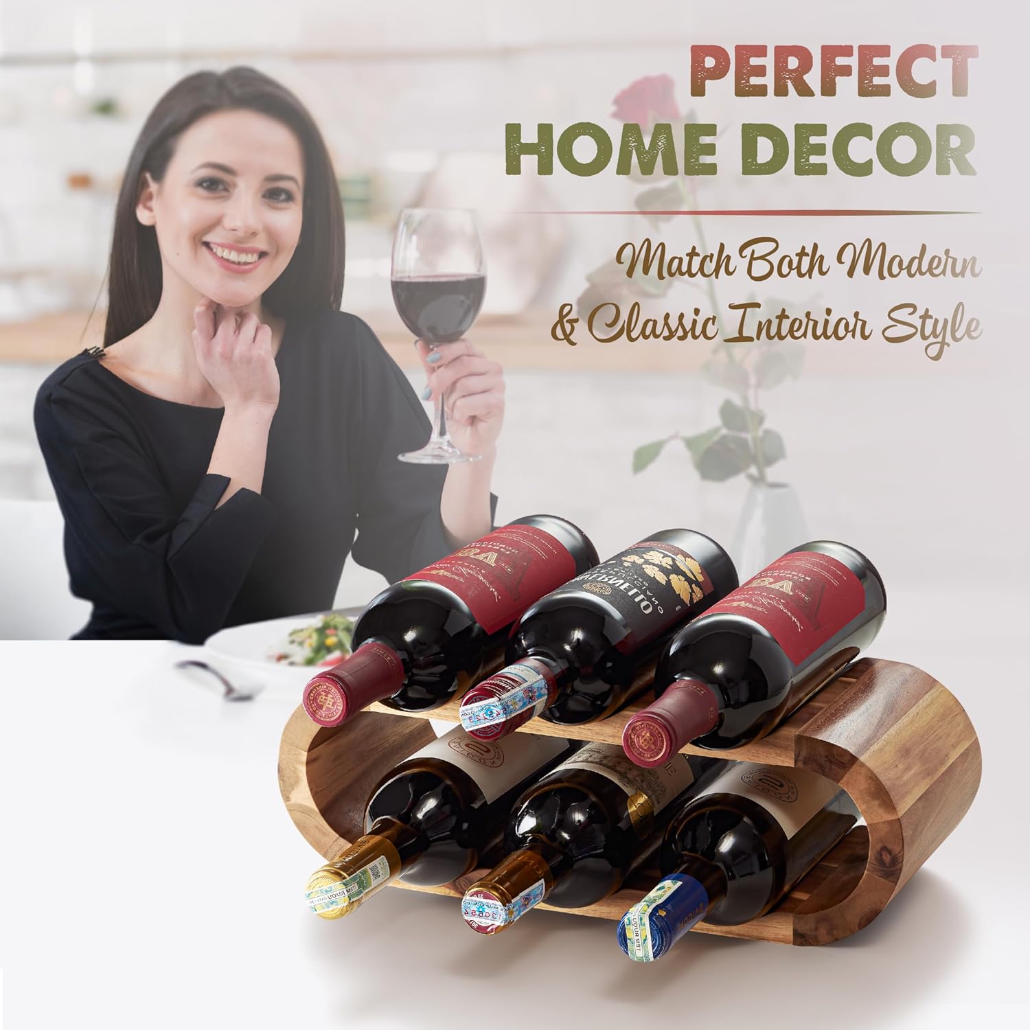 BLUEWEST 6 Bottle Wooden Wine Rack Stand