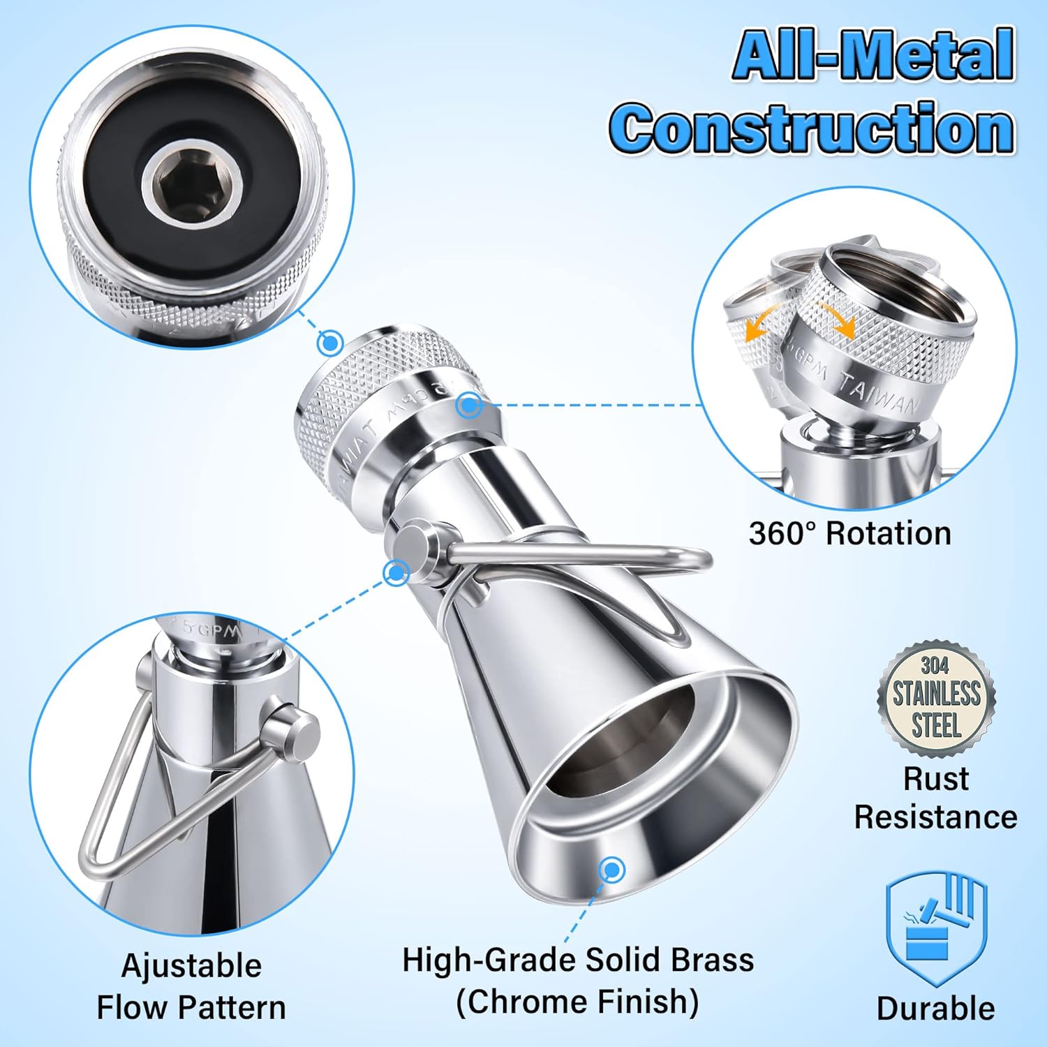 Enhon 2 Setting Pivoting Shower Head with Shut Off Valve