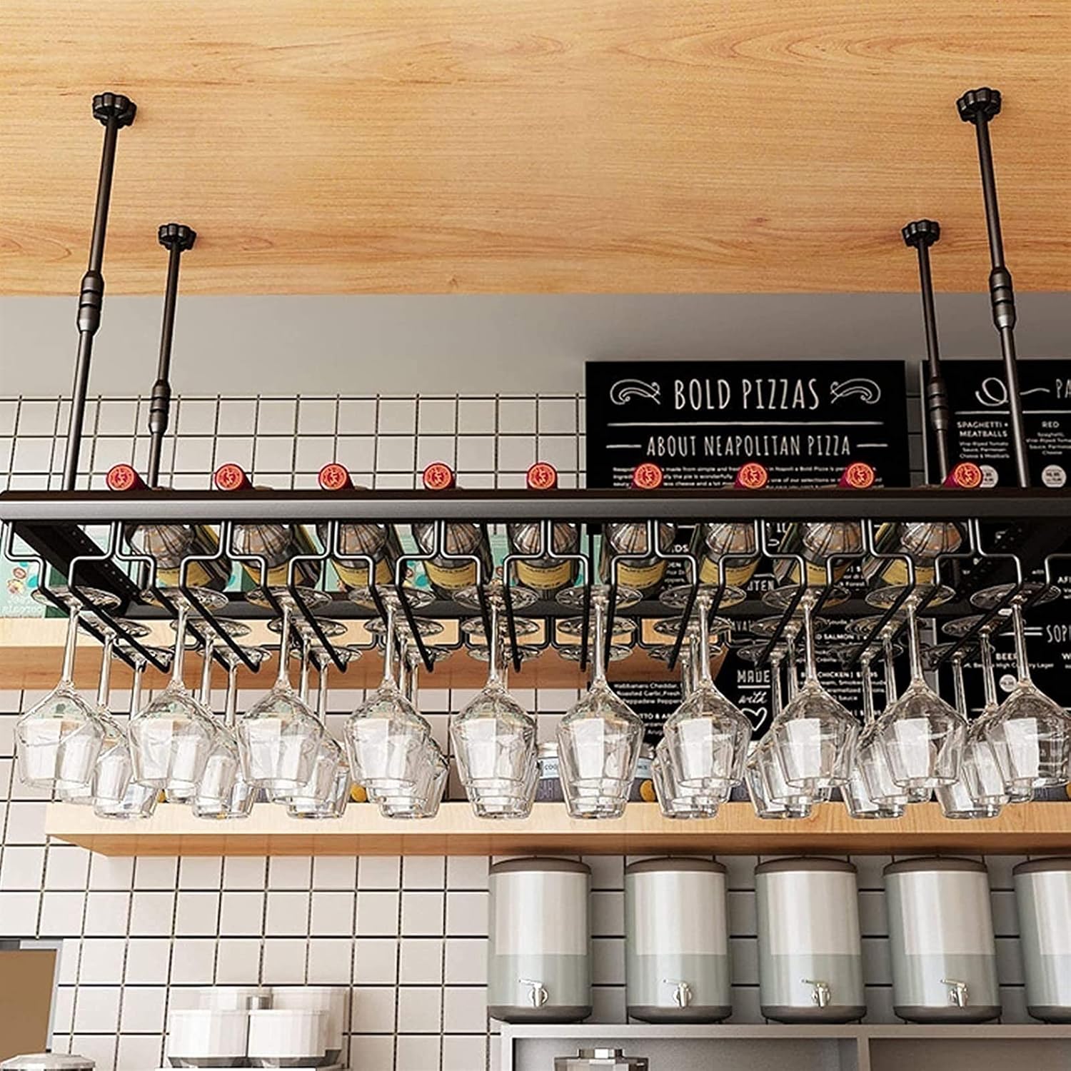 Adjustable Iron Wine Rack with Safety Slot for Bars and Kitchens