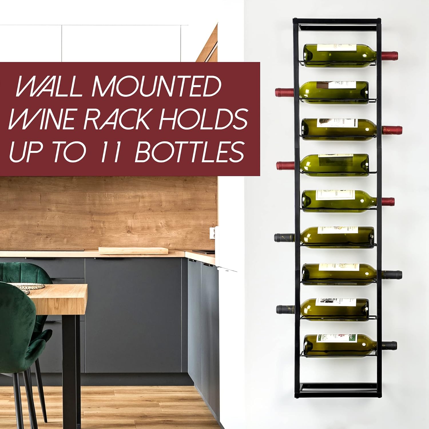 AQAREA Wall Mounted Wine Rack 10 Bottle Holder - Black