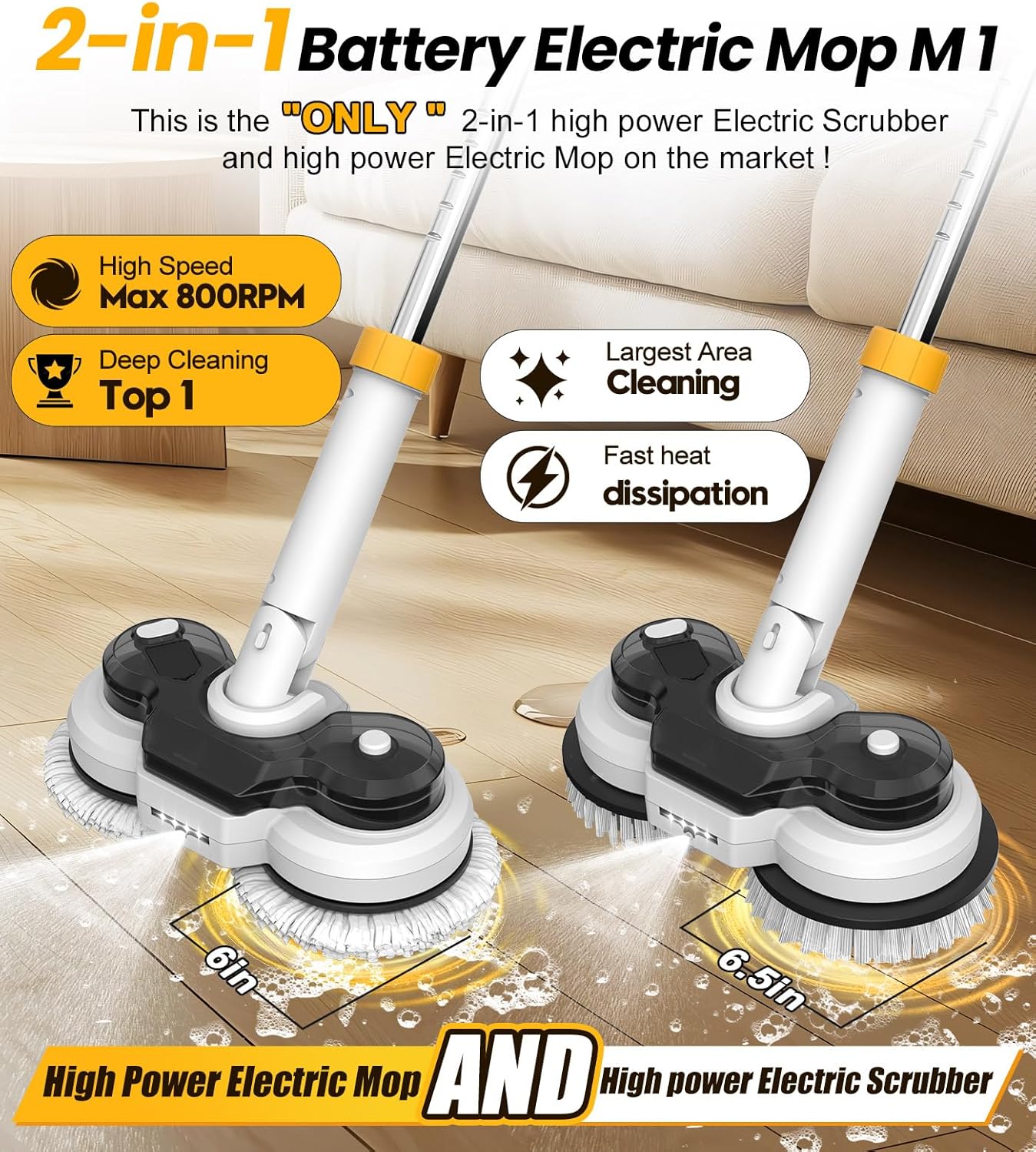 Qimedo 800RPM Cordless Electric Mop with Smart Display