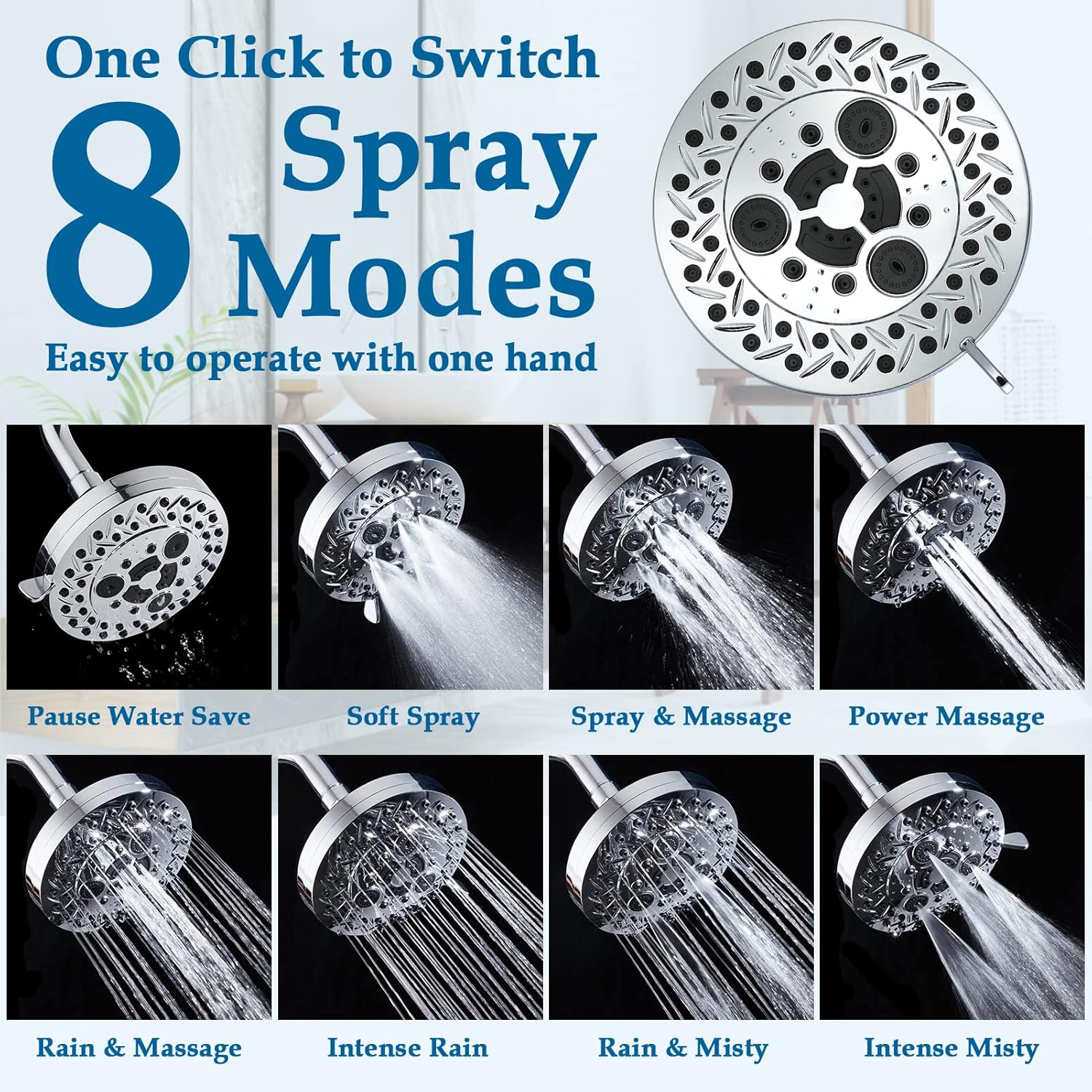 Aiscsc 8 Spray Modes High Pressure Shower Head