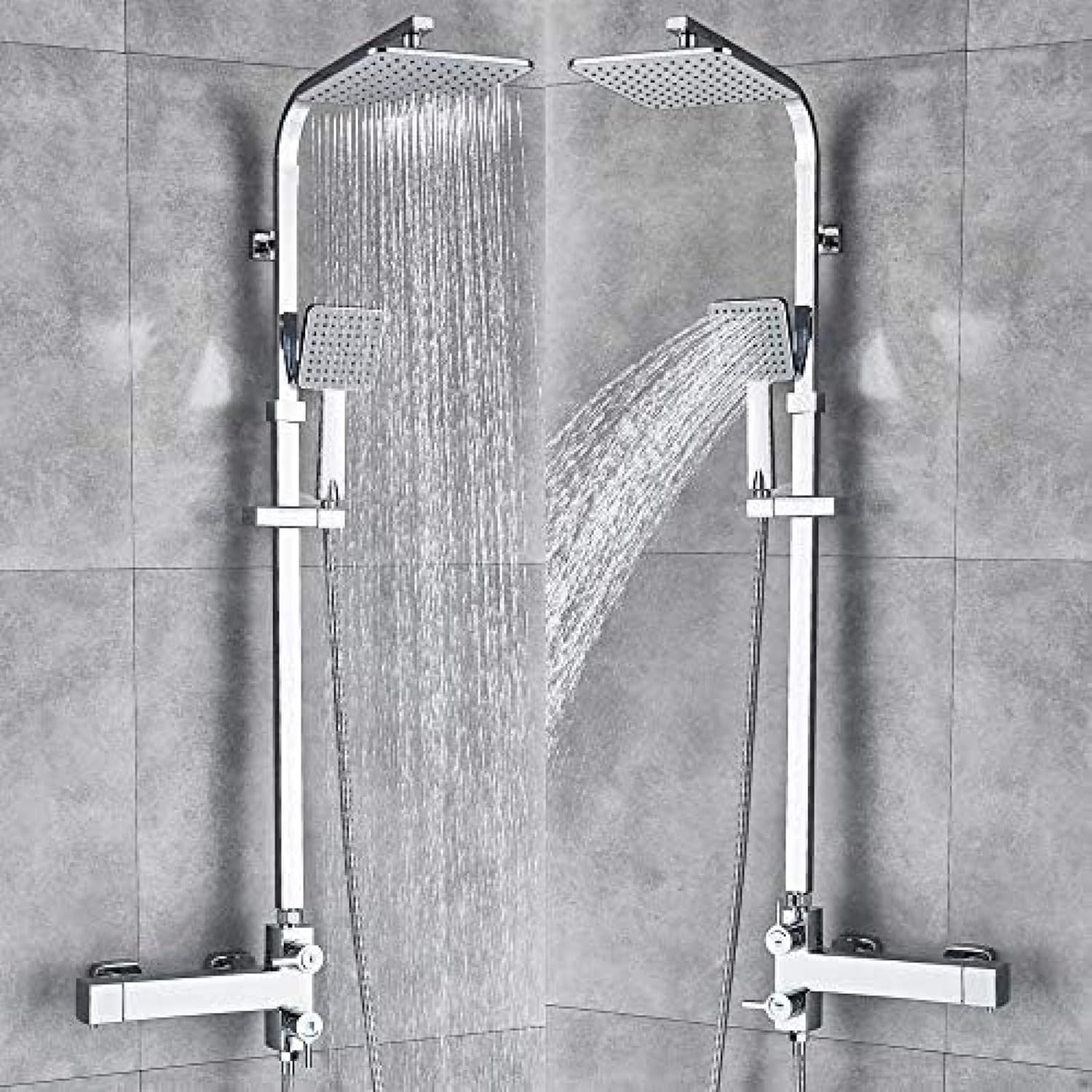 TECKI Rainfall Shower Faucet Set with Antique Brass Handheld Head 1