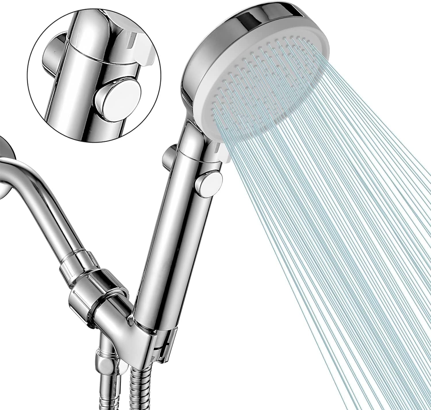 DOILIESE Handheld Shower Head with 3 Modes High Pressure Chrome Finish 60in Hose