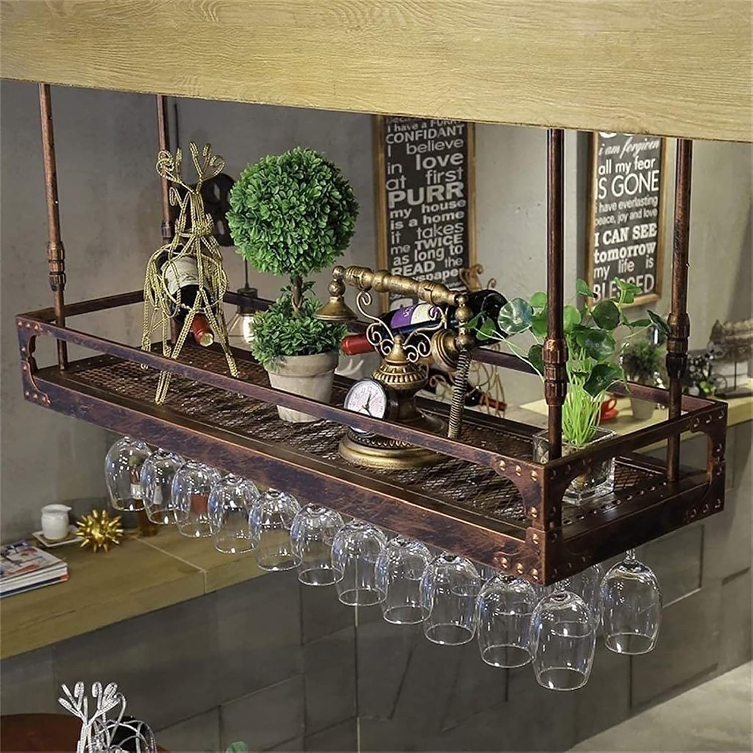 Adjustable Ceiling Wine Glass Rack - Black Metal Wall-Mounted Holder 1