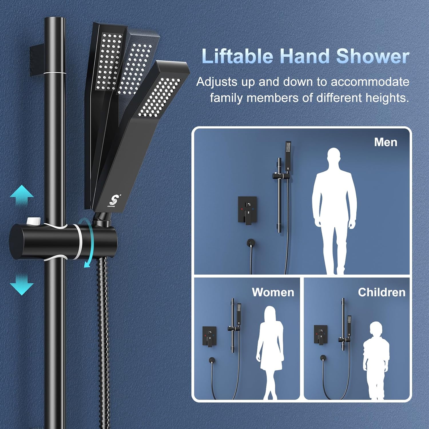 SR SUN RISE 10 Inch Slide Bar Shower Set with Matte Black Faucet