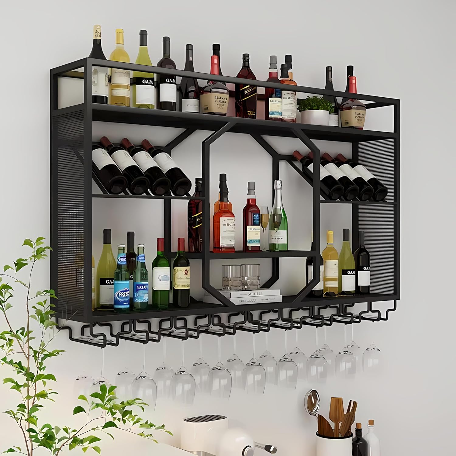 RAJYQODIS 4724in Wall-Mounted Wine Rack Black 1